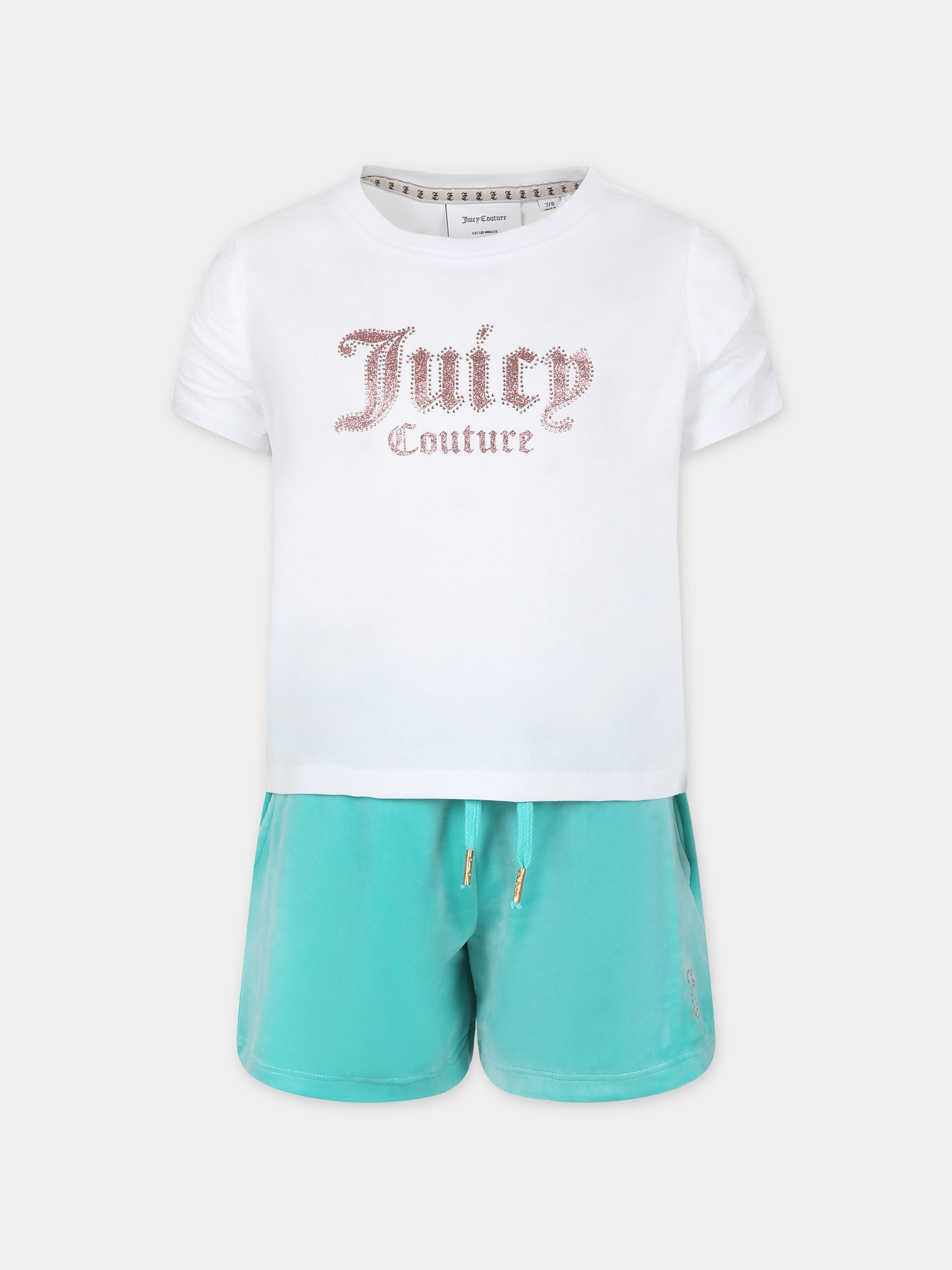 Completo verde per bambina con logo e strass,Juicy Couture,24SMJCJBX6364 002