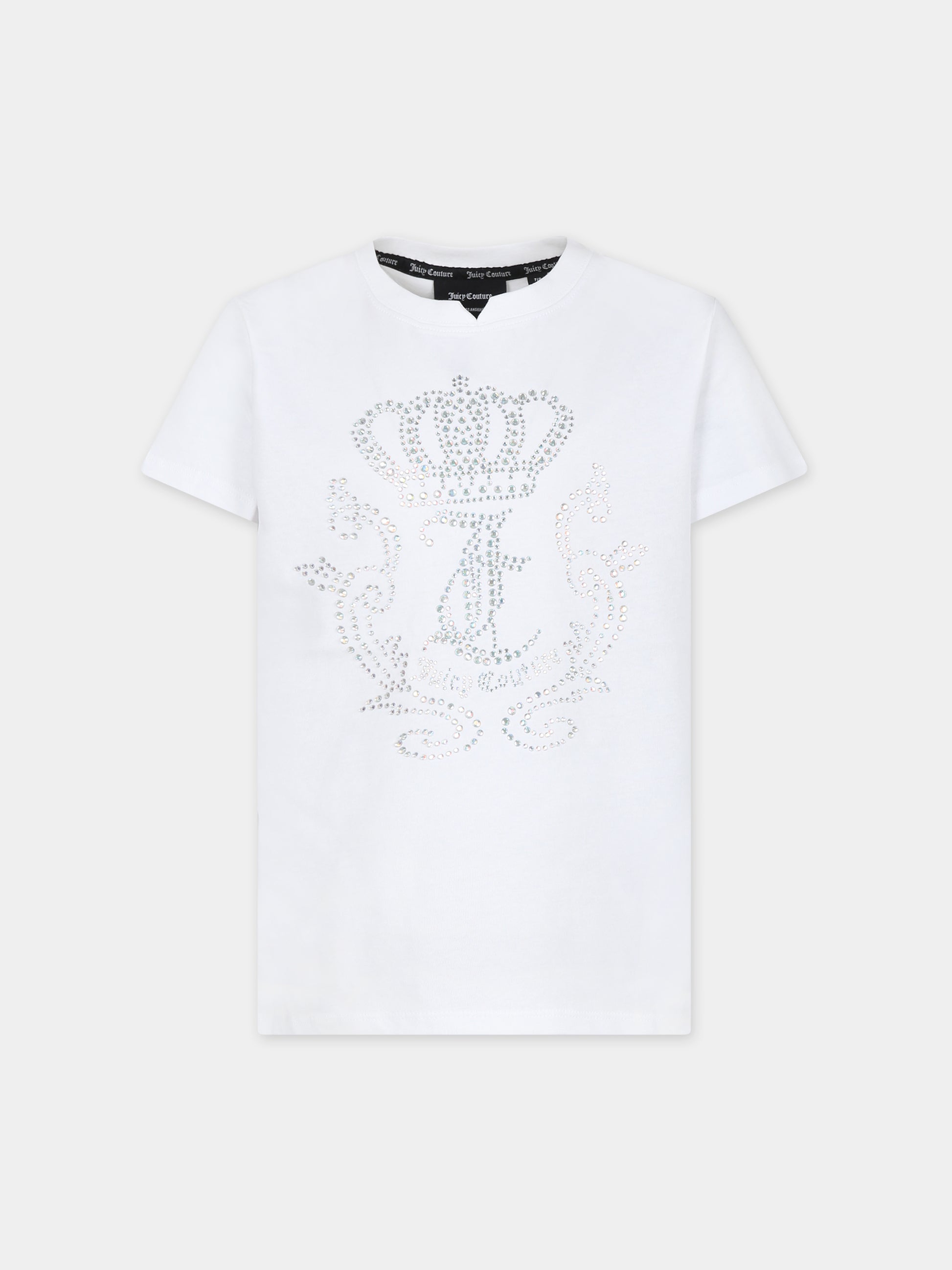 T-shirt bianca per bambina con strass,Juicy Couture,24SMJCJBX6371 002