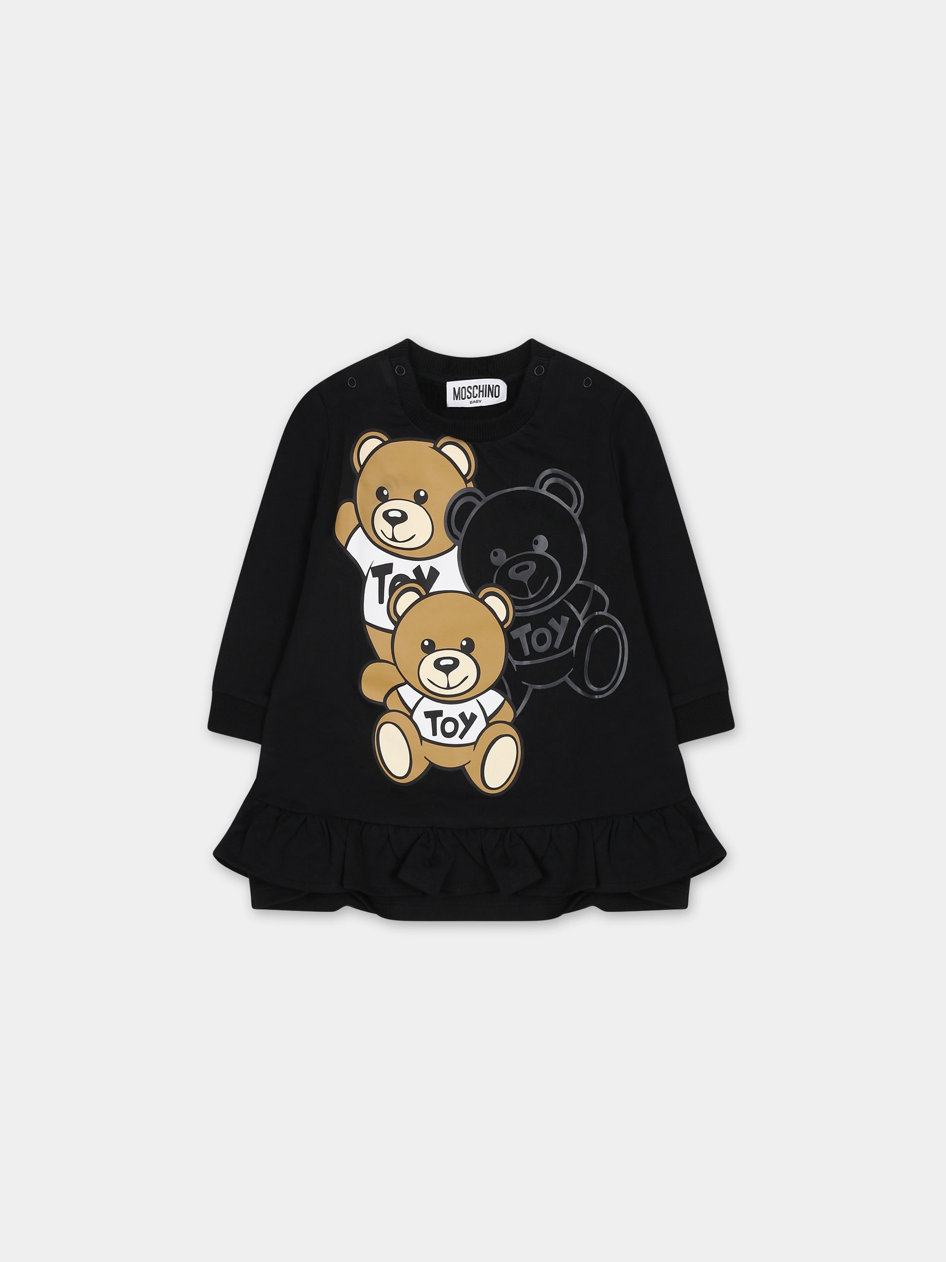 Vestito nero per neonata con Teddy Bears,Moschino Kids,MDV0AX LCA58 60100