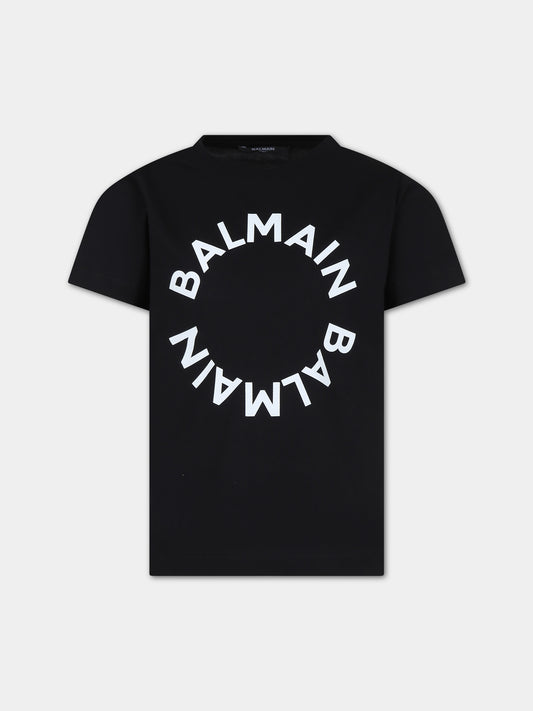 T-shirt nera per bambini con logo,Balmain Kids,BU8R31 Z0082 930BC