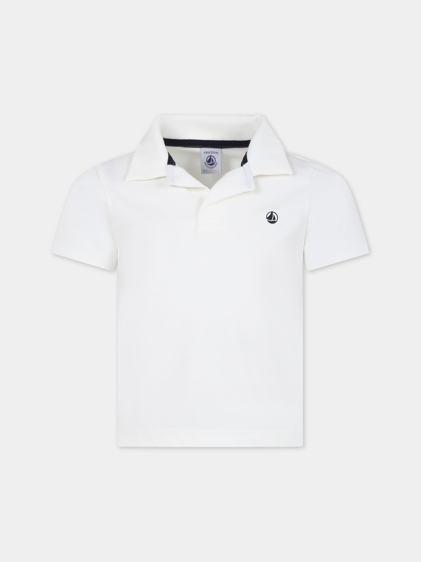 Polo bianca per bambino con logo,Petit Bateau,A0A1V 01 MARSHMALLOW