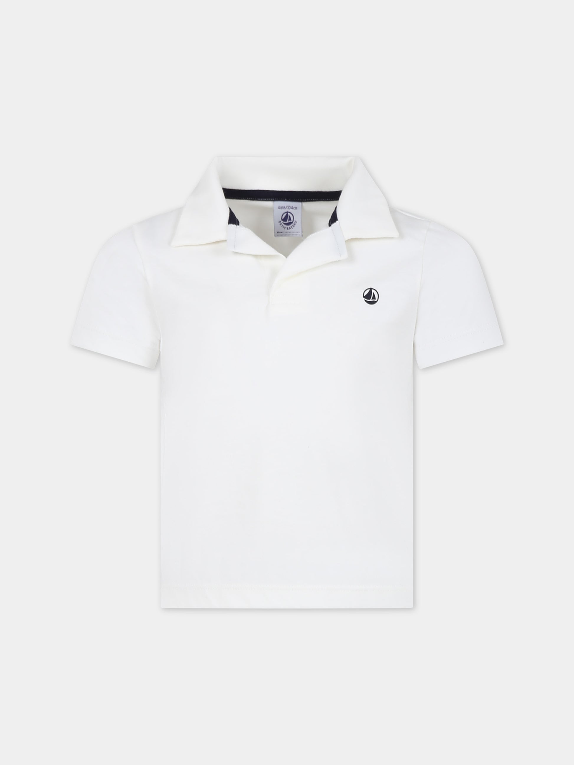 Polo bianca per bambino con logo,Petit Bateau,A0A1V 01 MARSHMALLOW