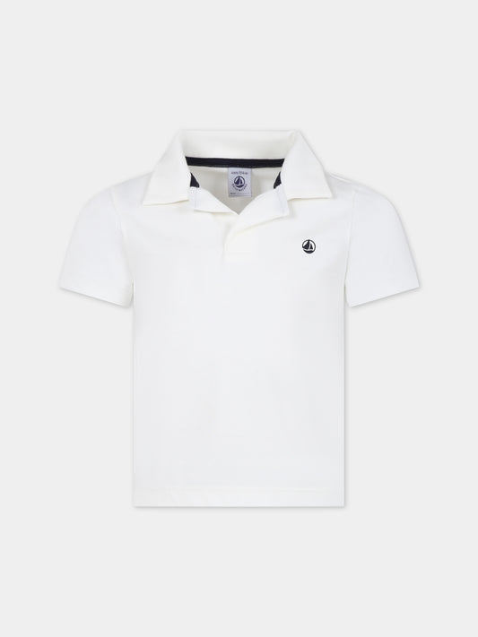 Polo bianca per bambino con logo,Petit Bateau,A0A1V 01 MARSHMALLOW