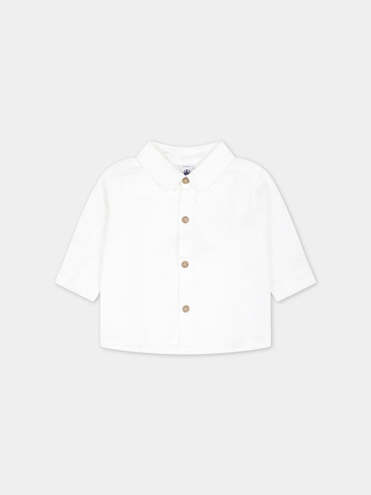 Camicia bianca per neonato con logo,Petit Bateau,A0ACF 01 ECUME