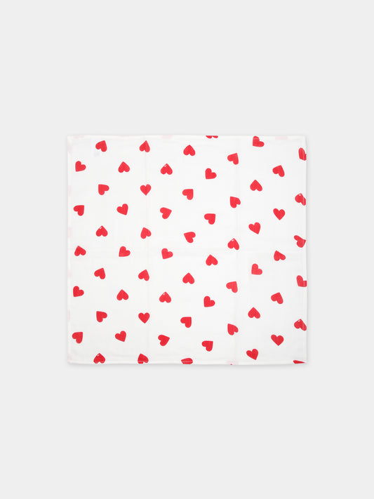 Coperta bianca per neonata con cuori,Petit Bateau,A09Z3 01 MARSHMALLOW/TERKUIT