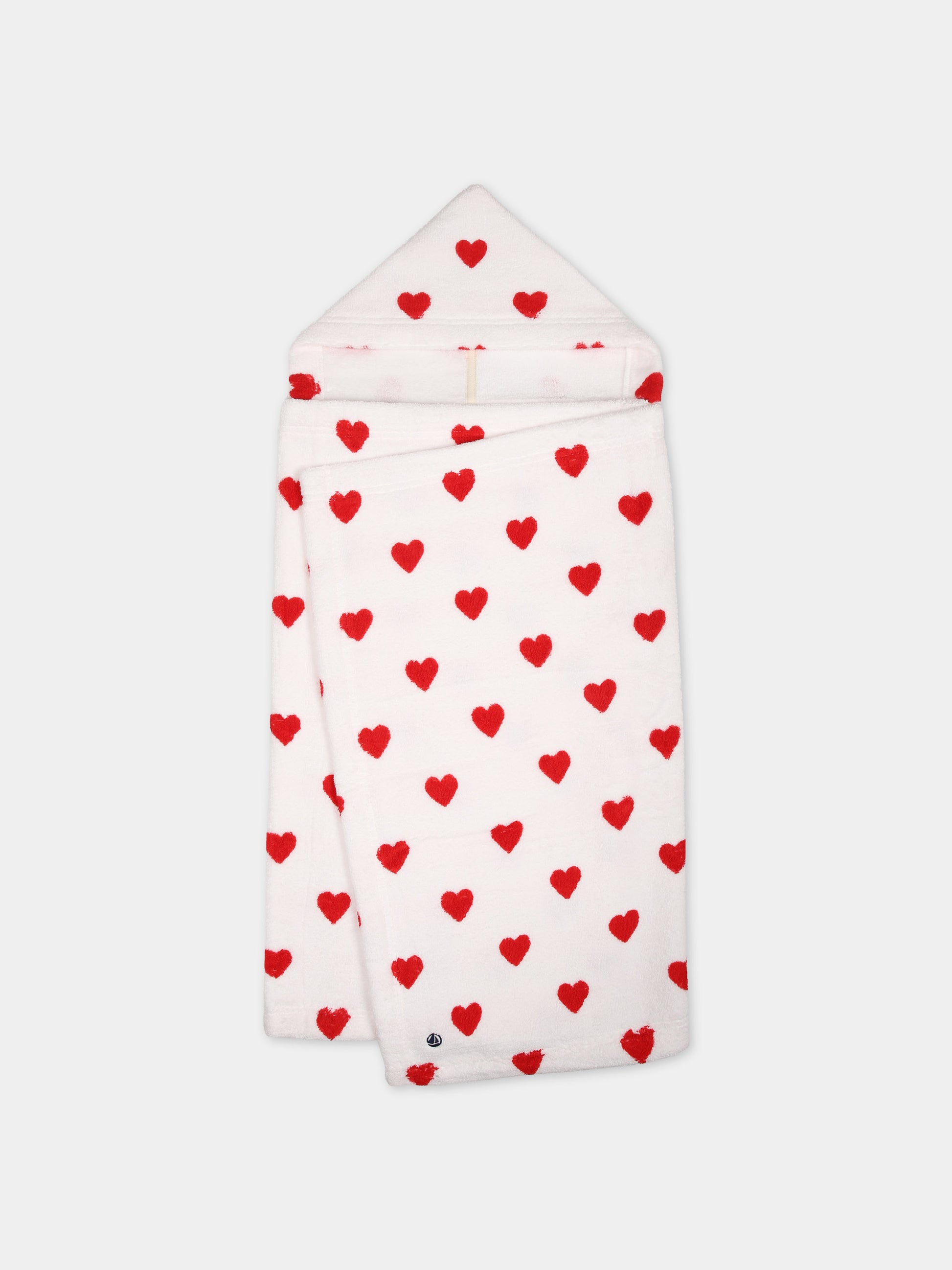 Accappatoio bianco per neonata con cuori,Petit Bateau,A08SI 89 MARSHMALLOW/TERKUIT