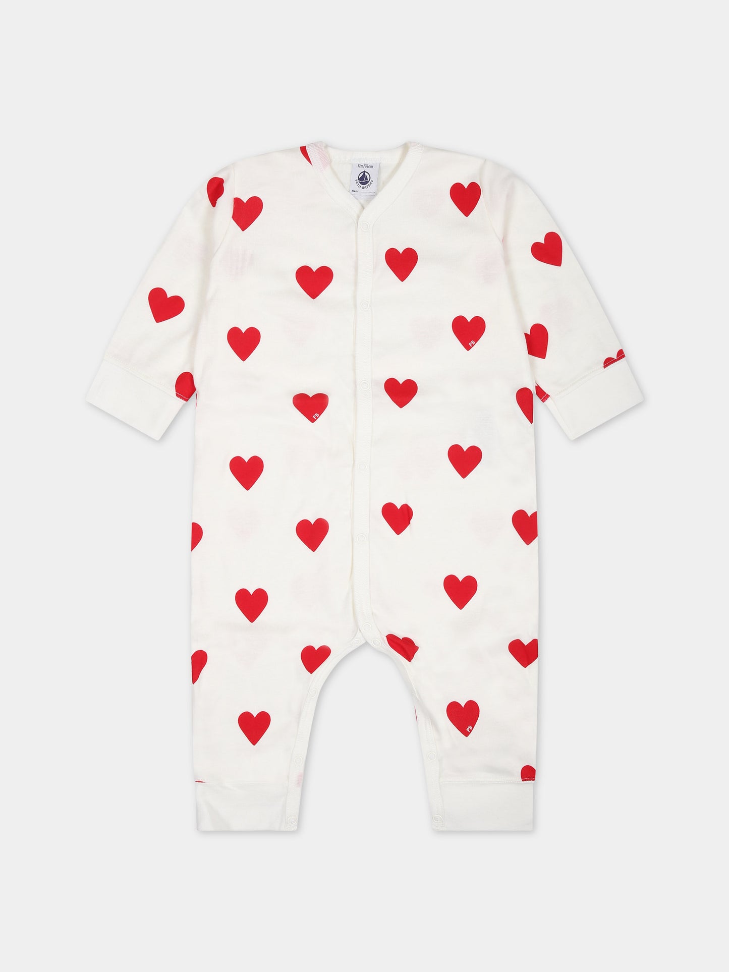Tutina bianca per neonata con cuori,Petit Bateau,A00E9 01 MARSHMALLOW/TERKUIT