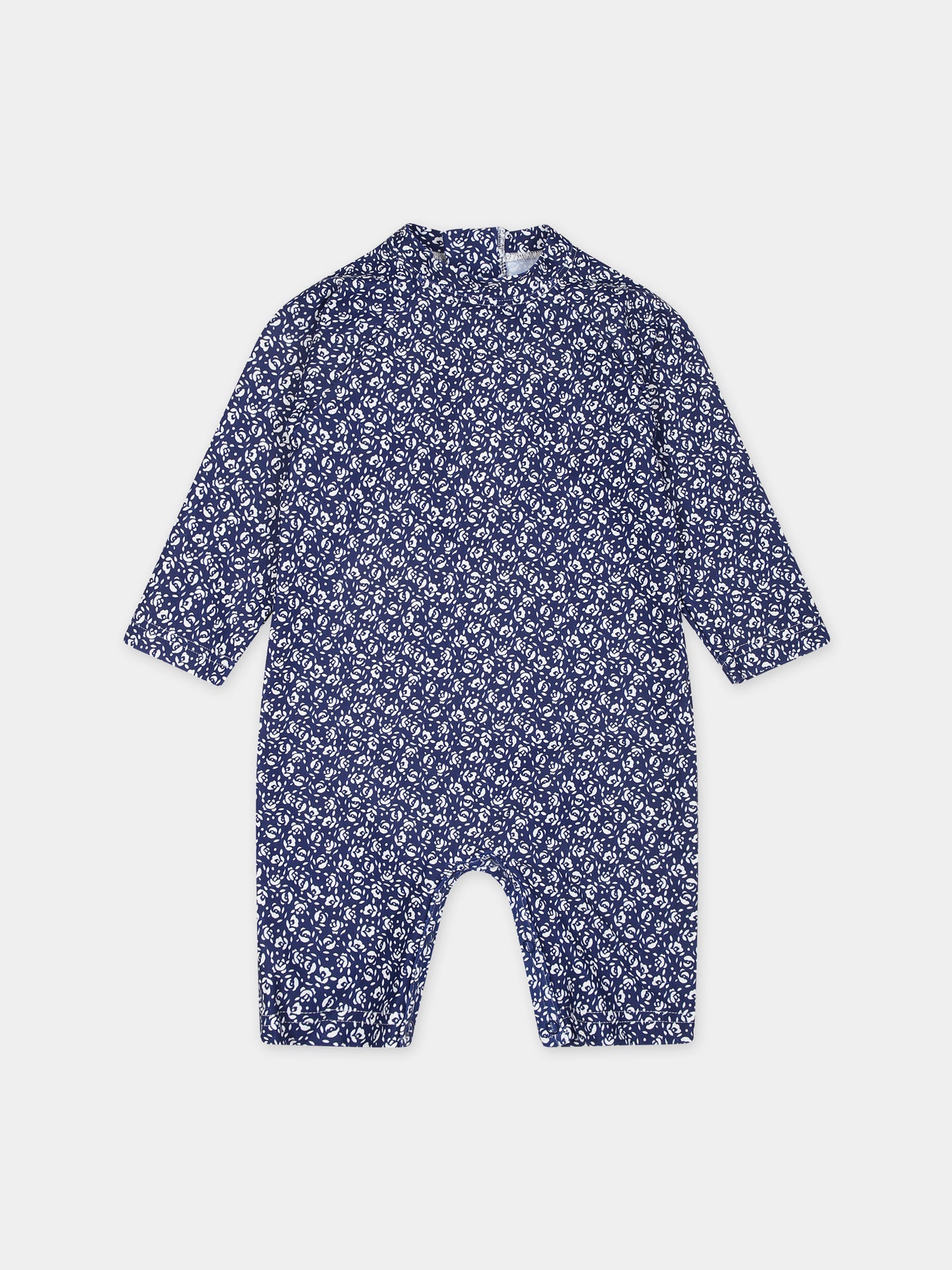 Tutina blu per neonata con stampa fiori,Petit Bateau,A09UK 01 INCOGNITO/MARSHMALLOW