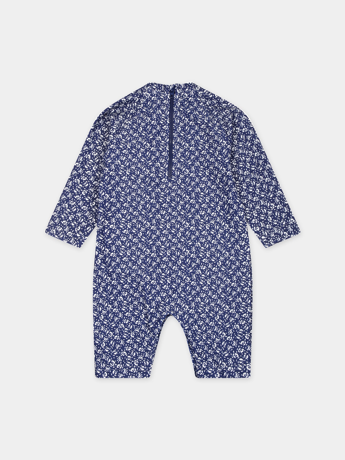 Tutina blu per neonata con stampa fiori,Petit Bateau,A09UK 01 INCOGNITO/MARSHMALLOW