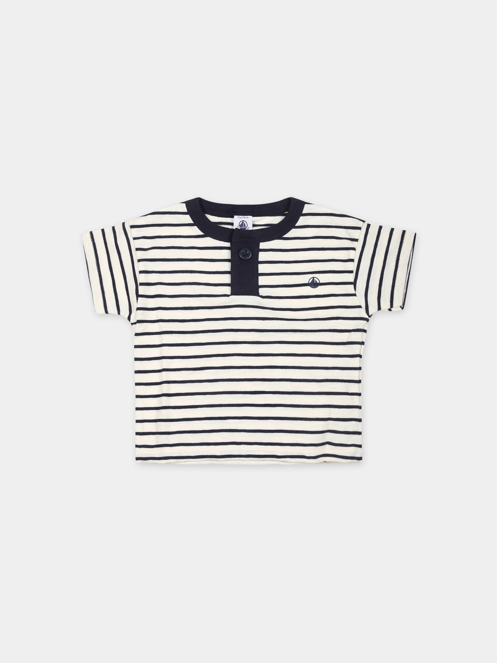 T-shirt avorio per neonato con logo,Petit Bateau,A09PY 01 AVALANCHE/SMOKING