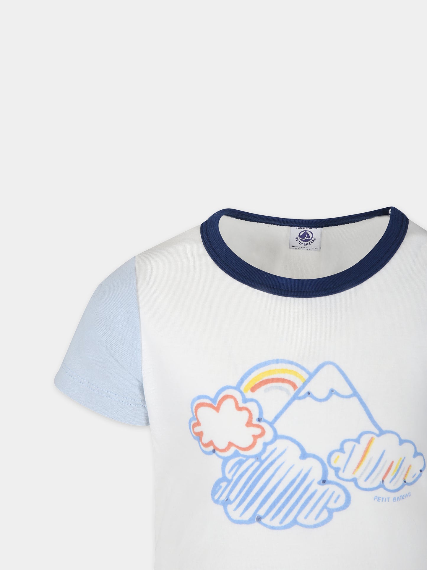 Pigiama bianco per bambino con stampa e logo,Petit Bateau,A09QF 01 INCOGNITO/MULTICO