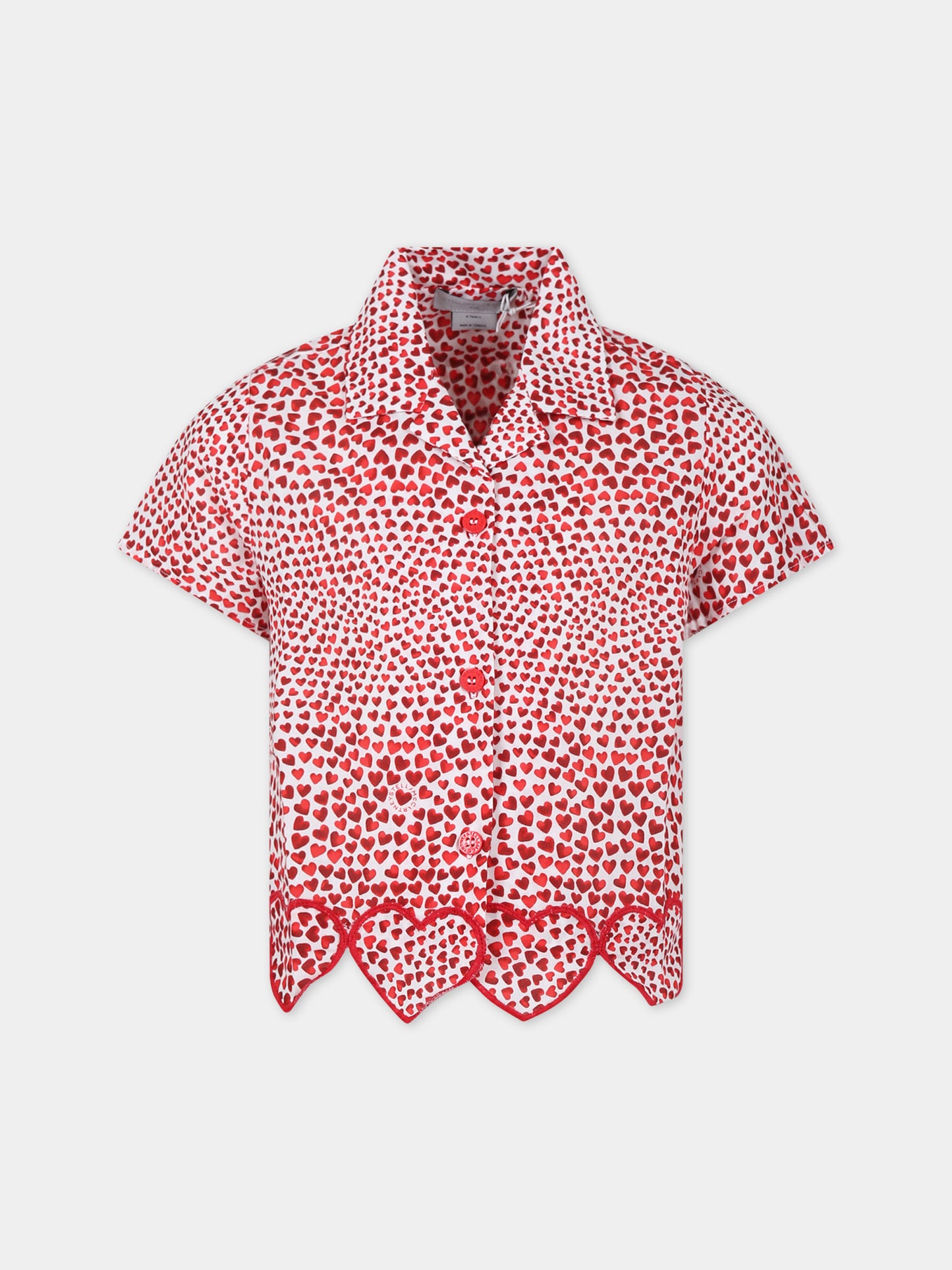 Camicia rossa per bambina con stampa cuori,Stella Mccartney Kids,TU5A81 Z1838 101RO