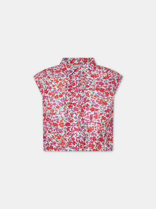 Top bianco per bambina con stampa fiori,Philosophy,PFCA018 C CF018 D999