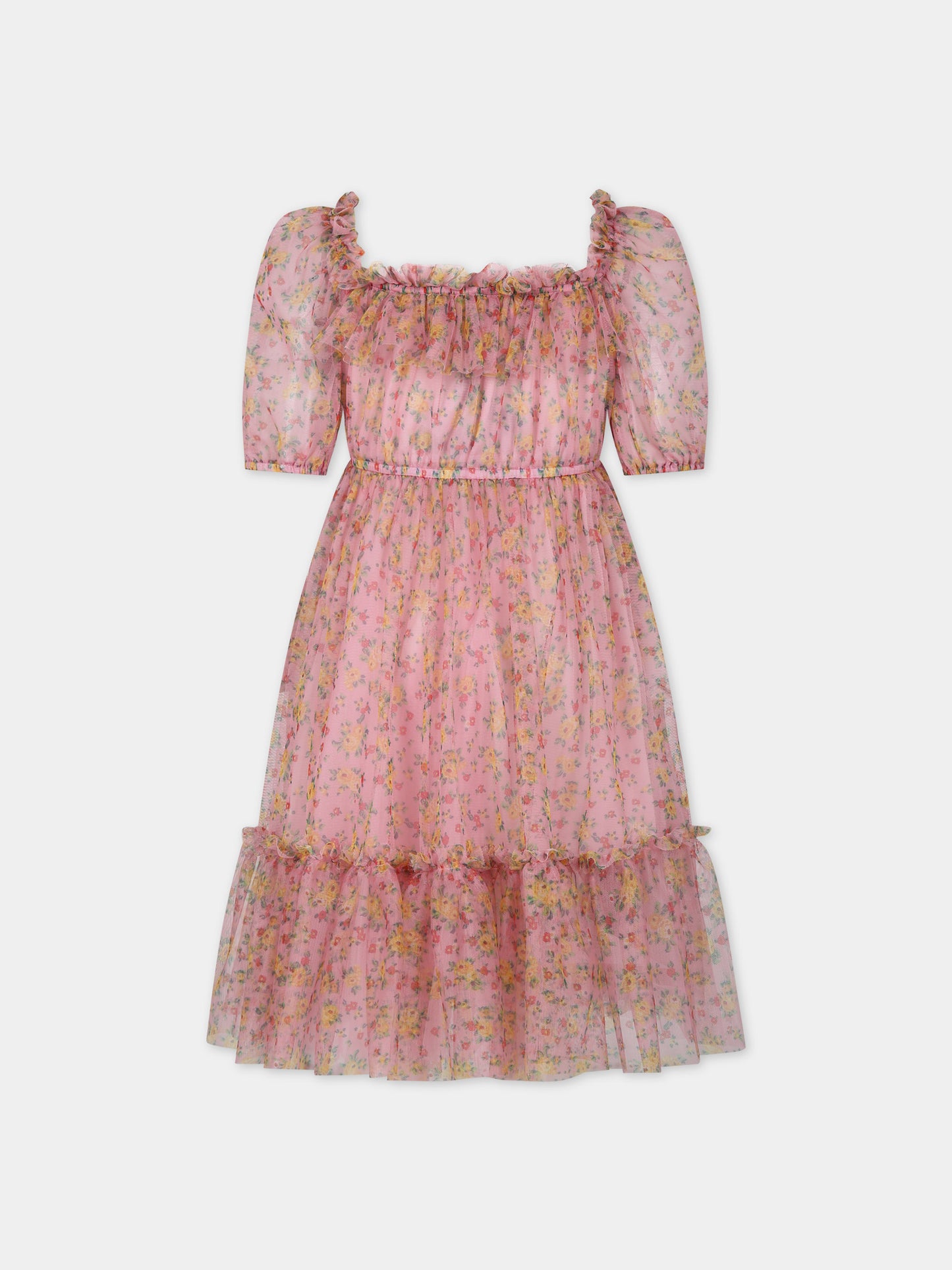 Vestito rosa per bambina con stampa fiori,Philosophy,PFAB036 0 TU089 D999