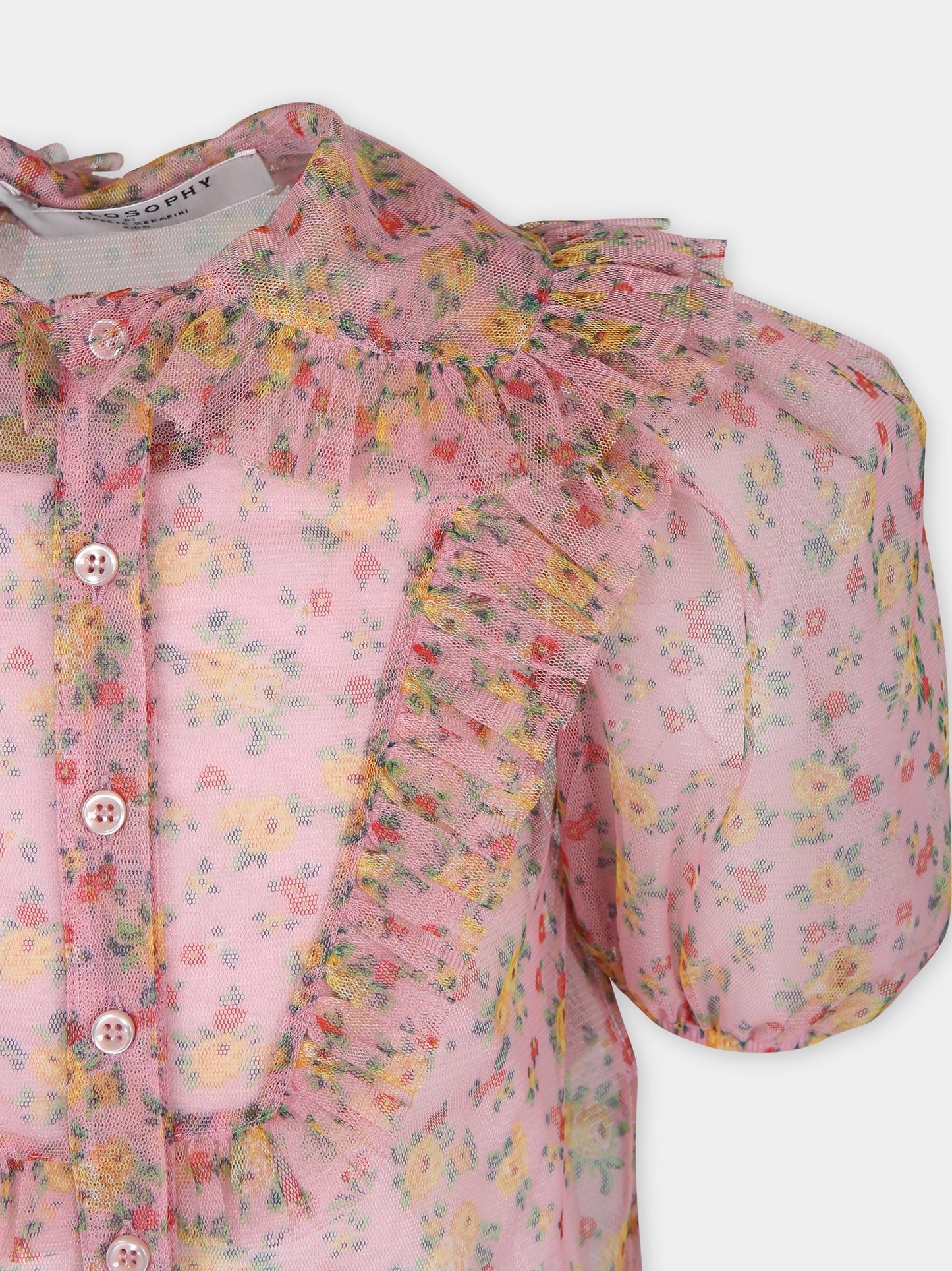 Camicia rosa per bambina con stampa fiori,Philosophy,PFCA023 0 TU089 D999