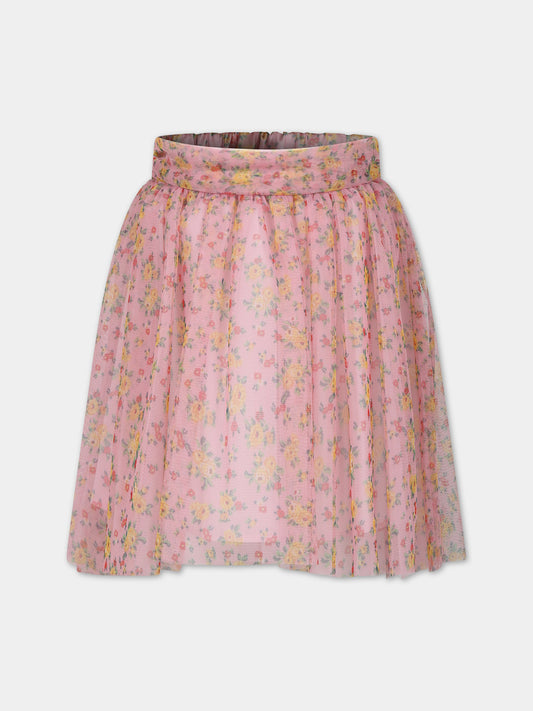 Gonna rosa per bambina con stampa fiori,Philosophy,PFGO013 0 TU089 D999