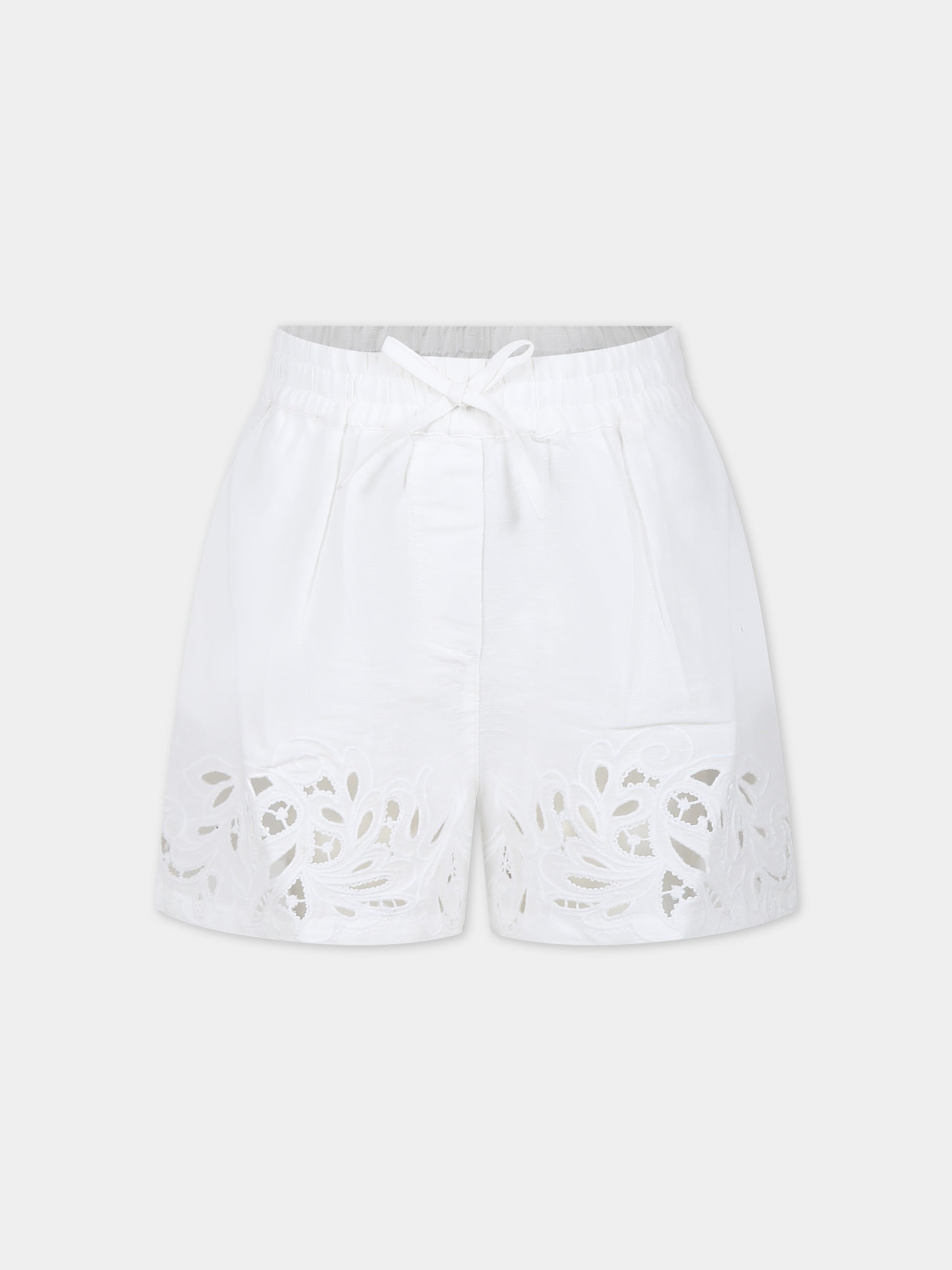 Shorts bianchi per bambina con ricamo,Ermanno Scervino Junior,SFBE012 C LC006 B000