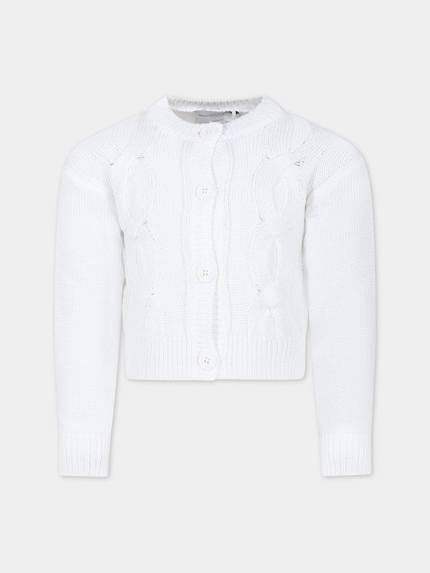 Cardigan bianco per bambina con logo,Ermanno Scervino Junior,SFMA012 C FL009 B000