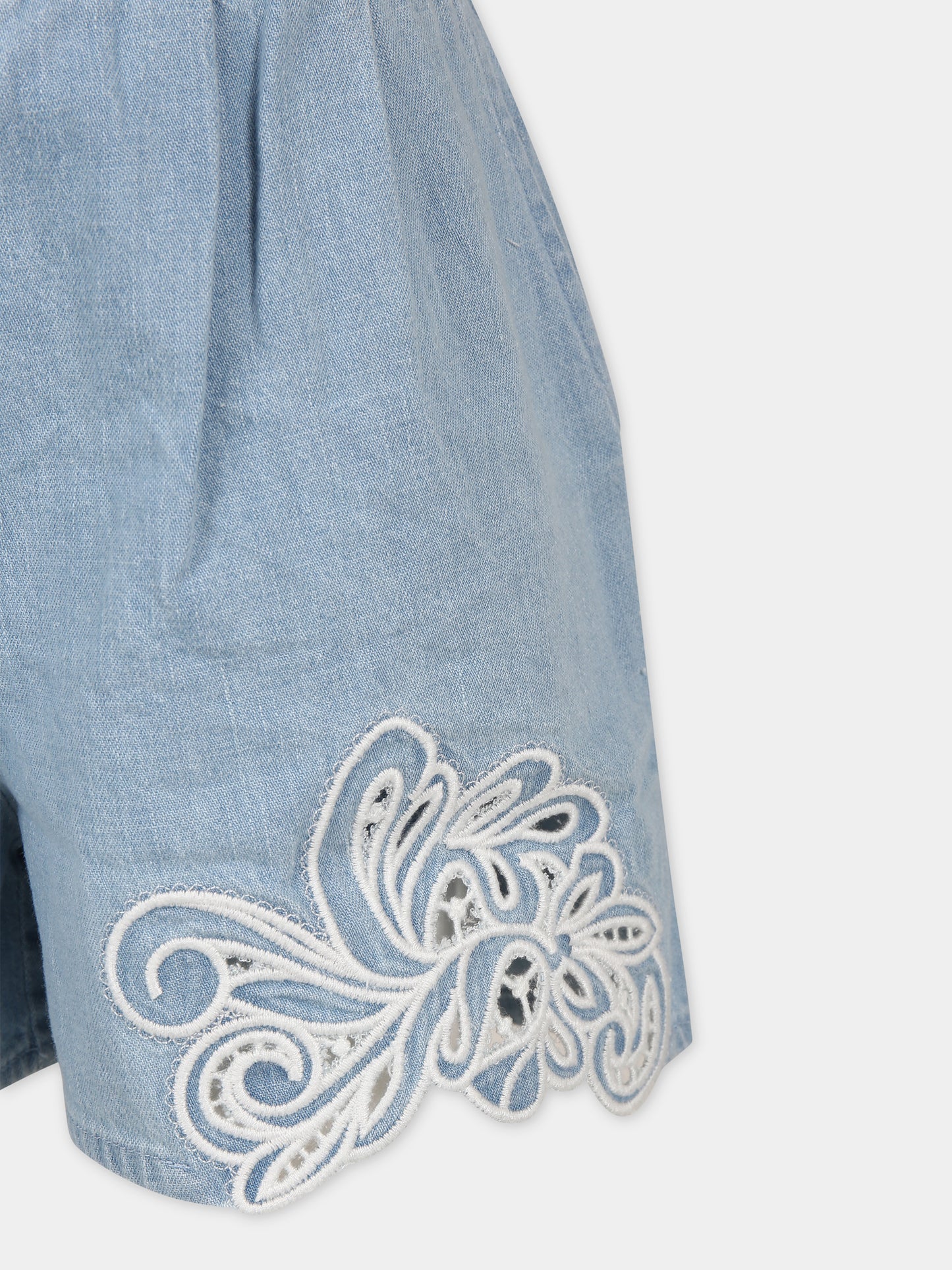 Shorts blu per bambina con ricamo,Ermanno Scervino Junior,SFBE011 C DF026 4100