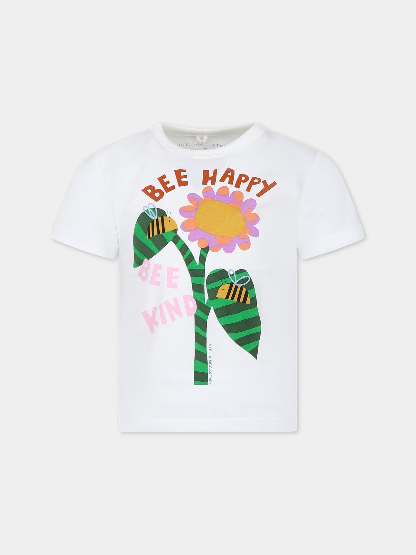 T-shirt bianca per bambina con stampa fiore,Stella Mccartney Kids,TU8A41 Z0434 101