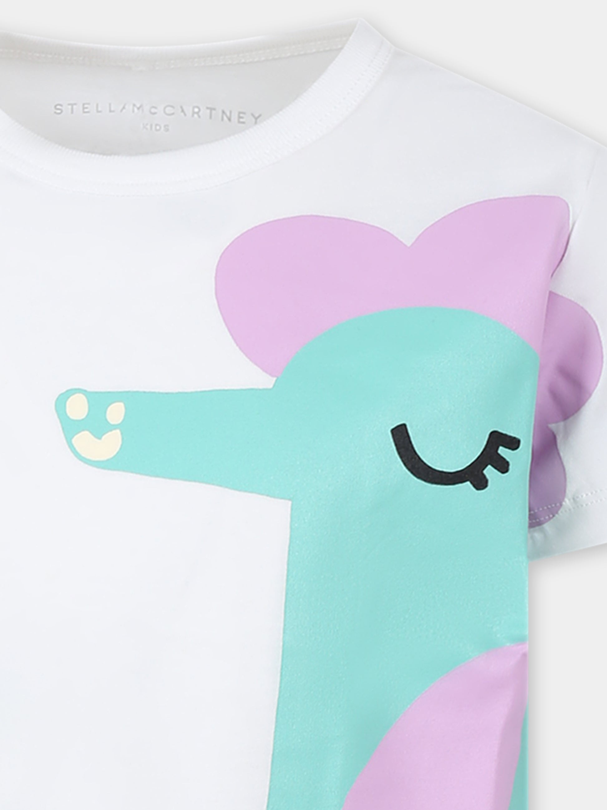 T-shirt bianca per bambina con cavalluccio marino,Stella Mccartney Kids,TU8D11 Z0434 101