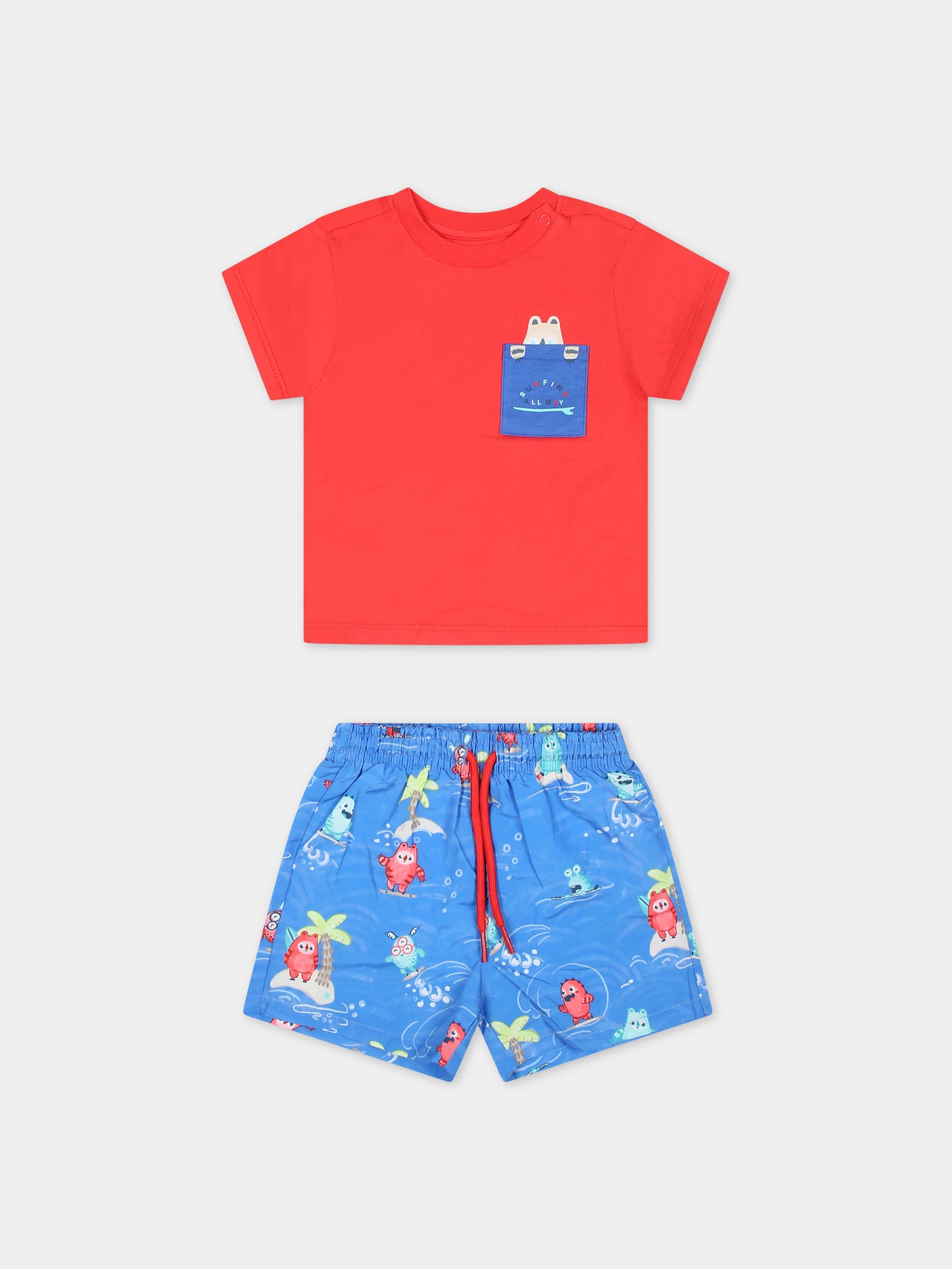 Completo mare blu per neonato con stampa mostri,Mayoral,1650 011