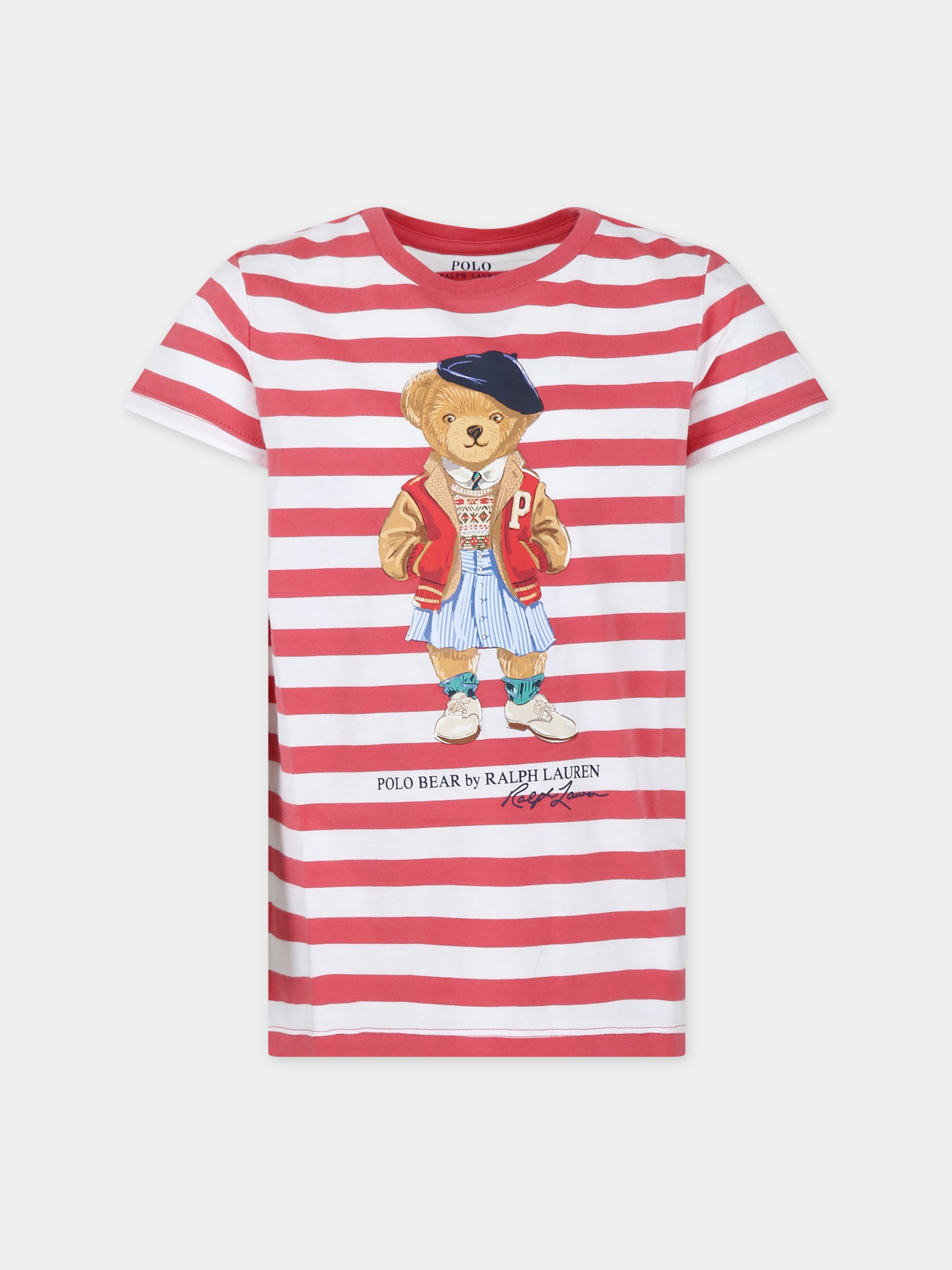 T-shirt rossa per bambina con Polo Bear,Ralph Lauren Kids,934973001