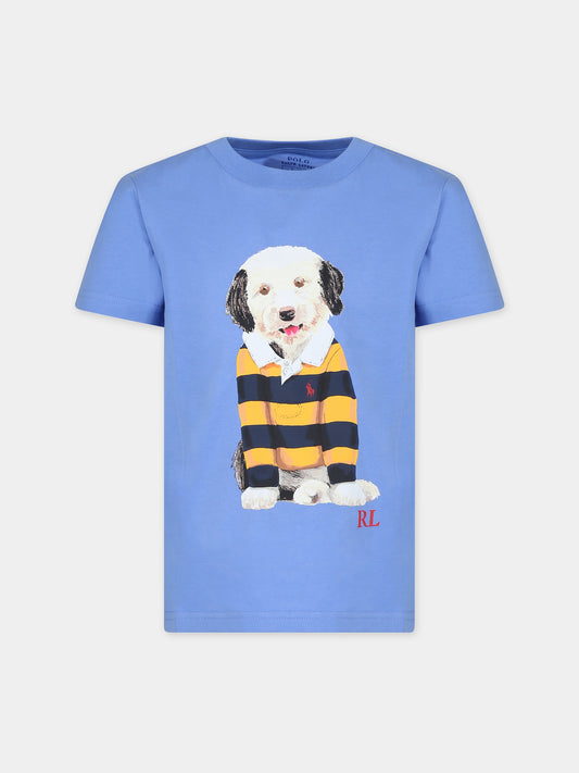 T-shirt azzurra per bambino con stampa cane,Ralph Lauren Kids,936100001