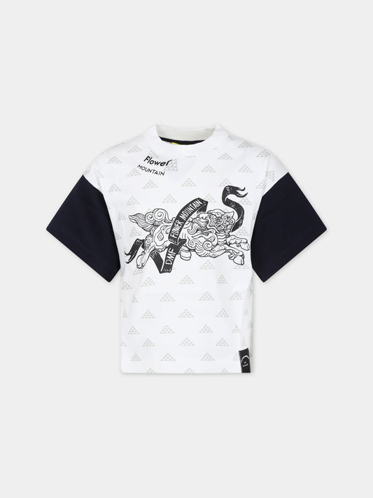 T-shirt bianca per bambini con stampa,Flower Mountain,001 6002236 01 1N45