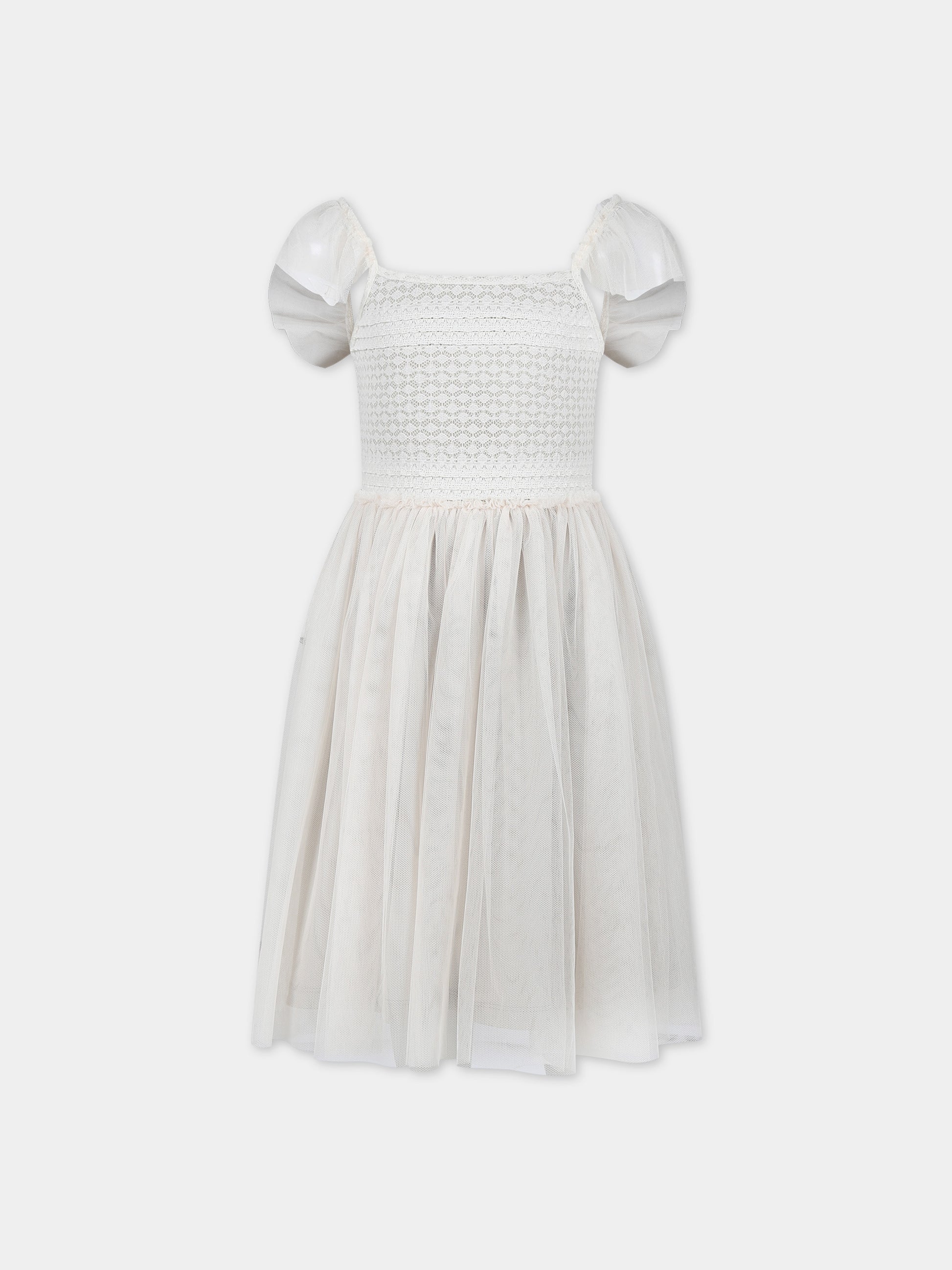 Vestito elegante avorio in tulle,Caffe' D'orzo,ZU1A51 T0073 106