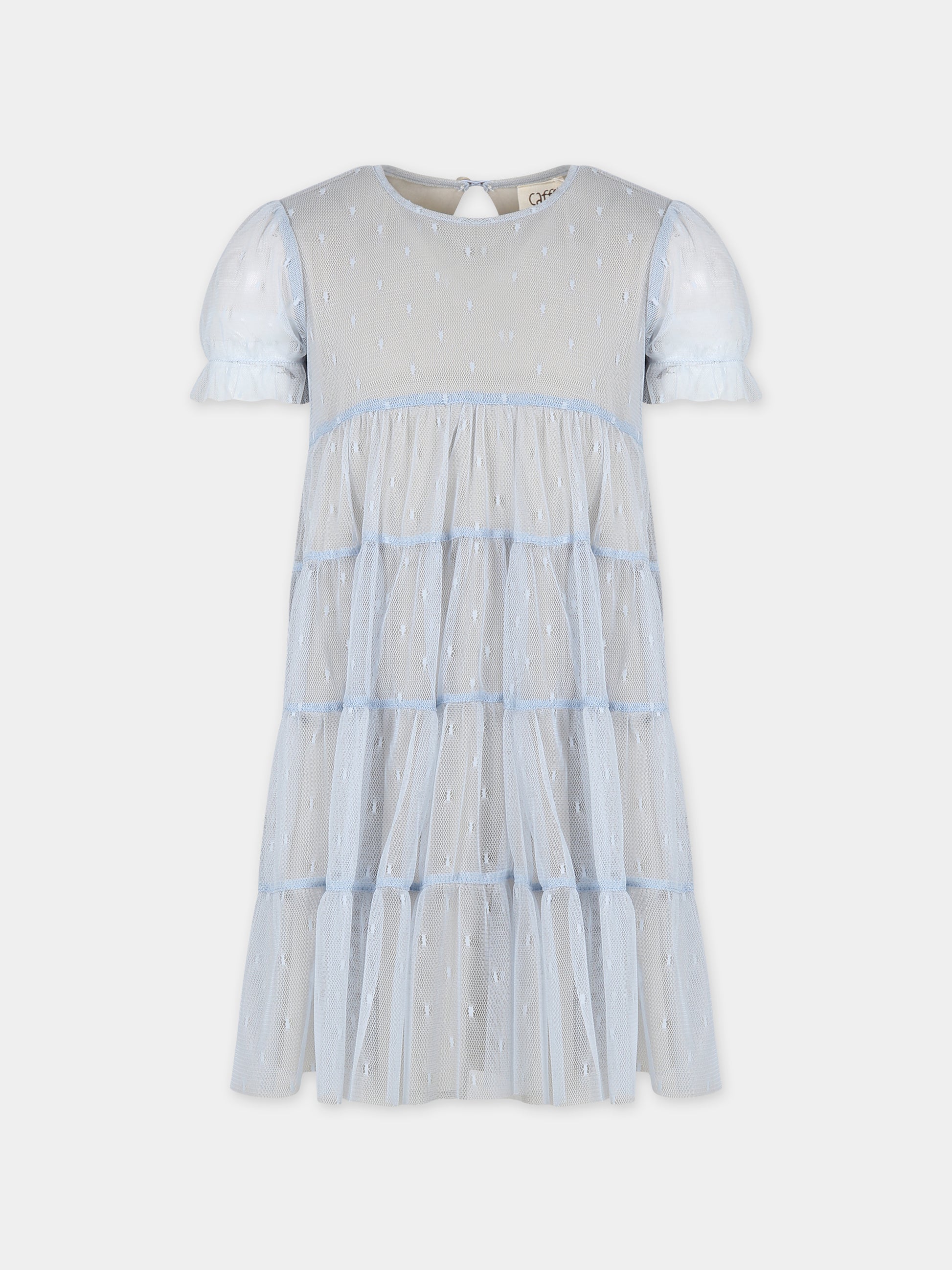 Vestito celeste per bambina con ricami,Caffe' D'orzo,ZU1B21 T0075 607