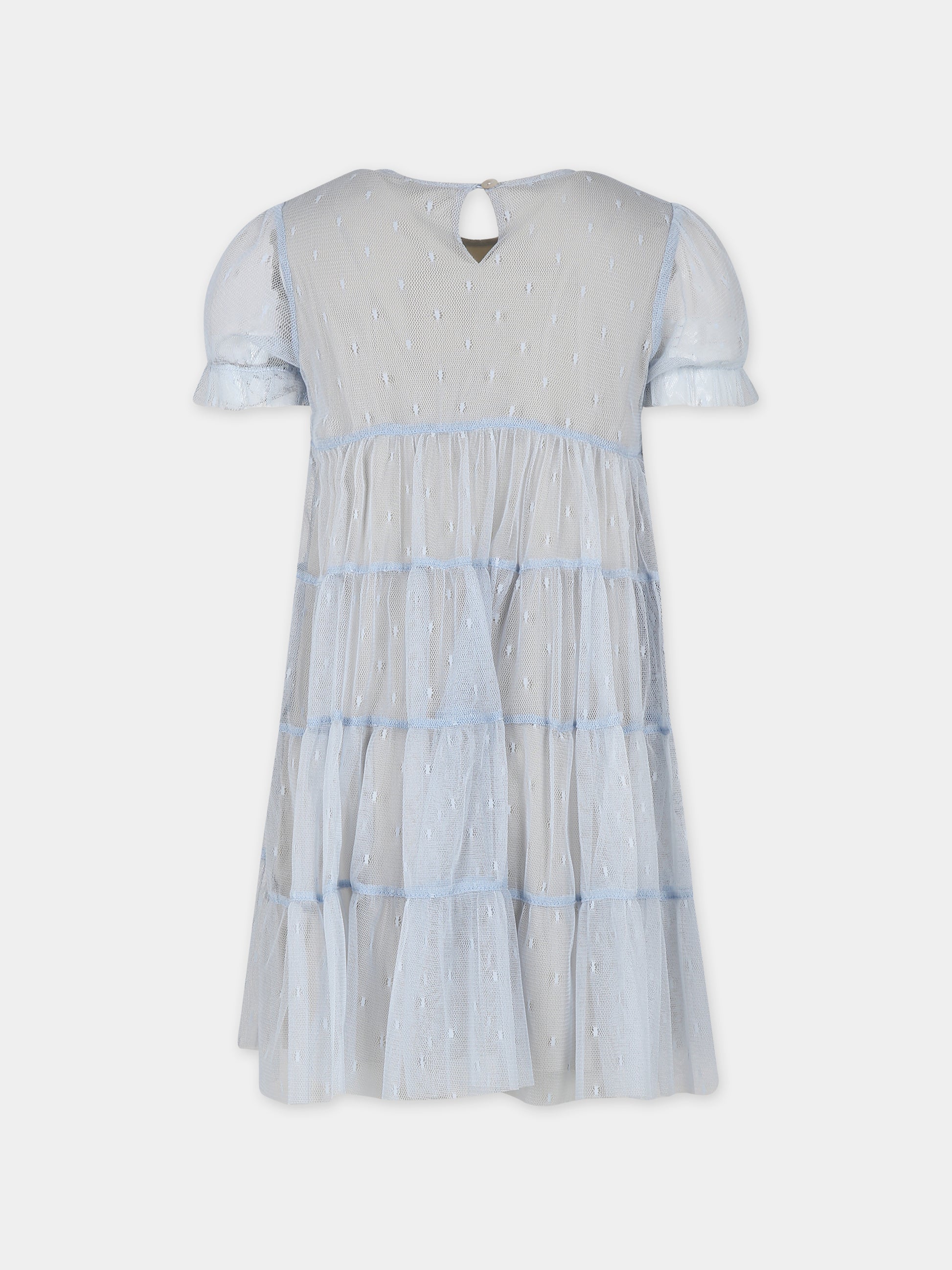 Vestito celeste per bambina con ricami,Caffe' D'orzo,ZU1B21 T0075 607