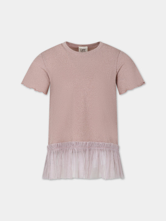 T-shirt rosa per bambina con tulle,Caffe' D'orzo,ZU8A31 J0384 536OR