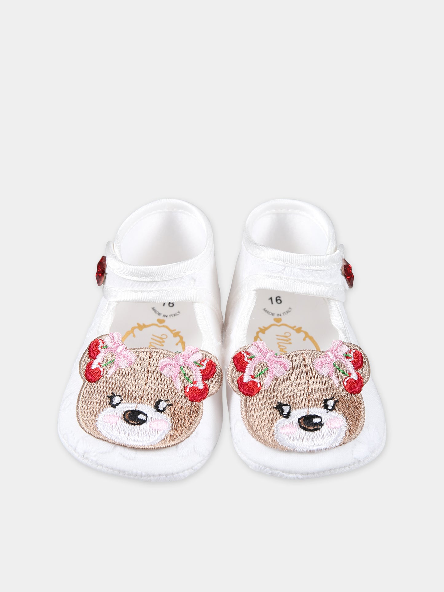Ballerine bianche per neonata con orsetto,Monnalisa,39C005 3941 0099