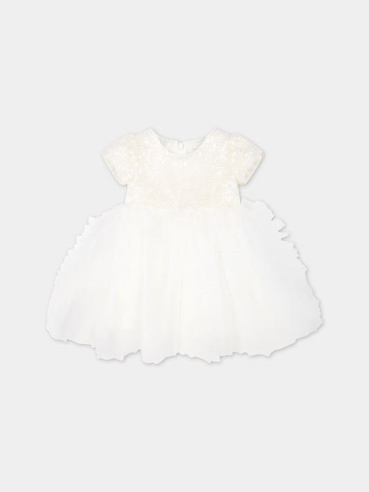 Vestito bianco per neonata con paillettes,Monnalisa,73C900 T9945 001A