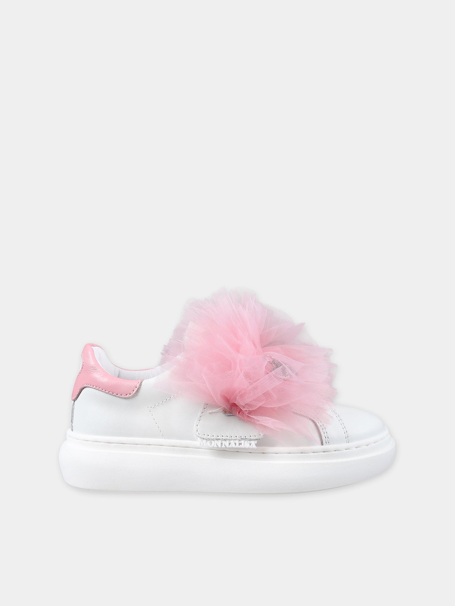 Sneakers basse rosa per bambina con tulle,Monnalisa,87C006 3739 9990