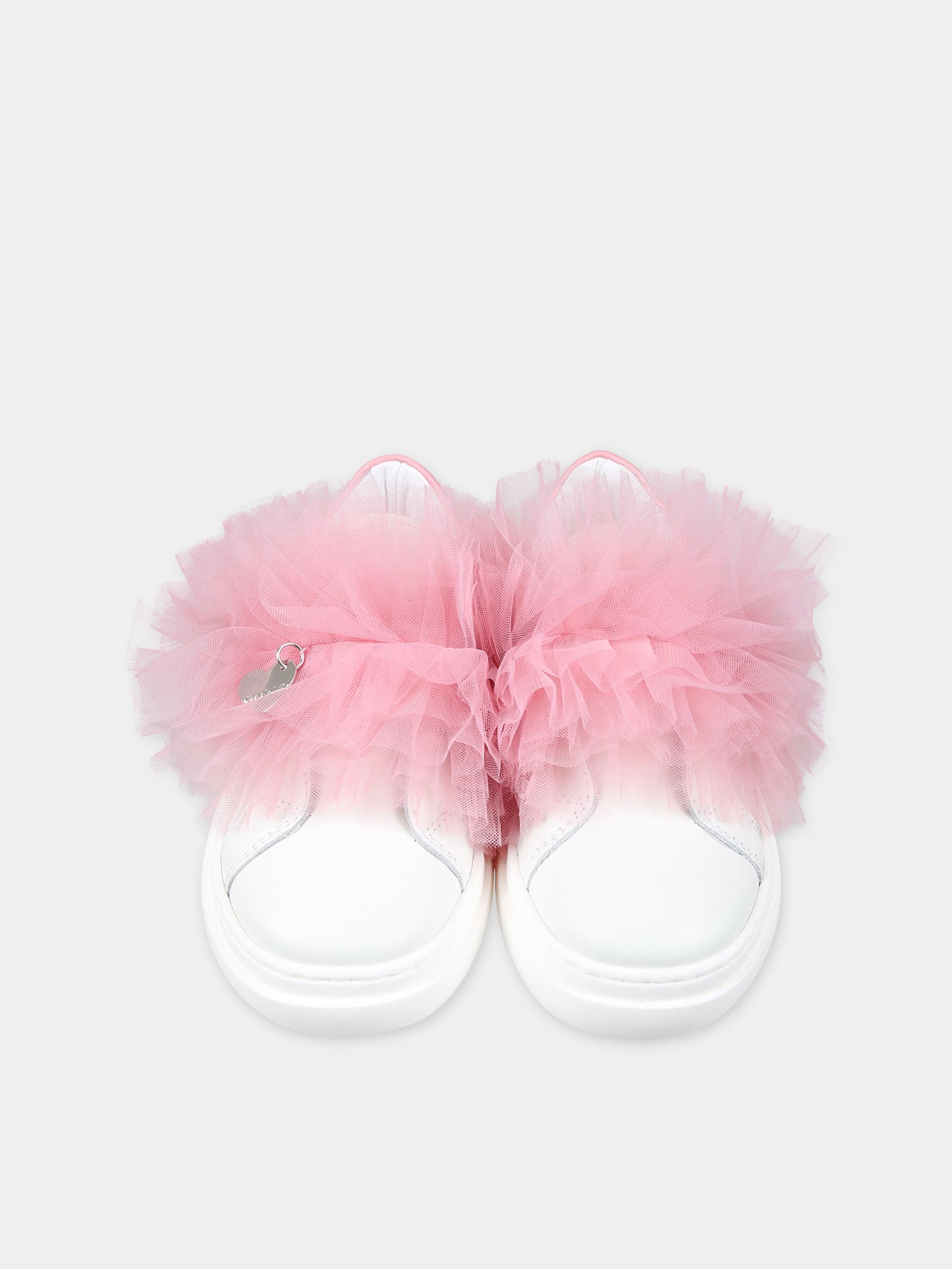 Sneakers basse rosa per bambina con tulle,Monnalisa,87C006 3739 9990