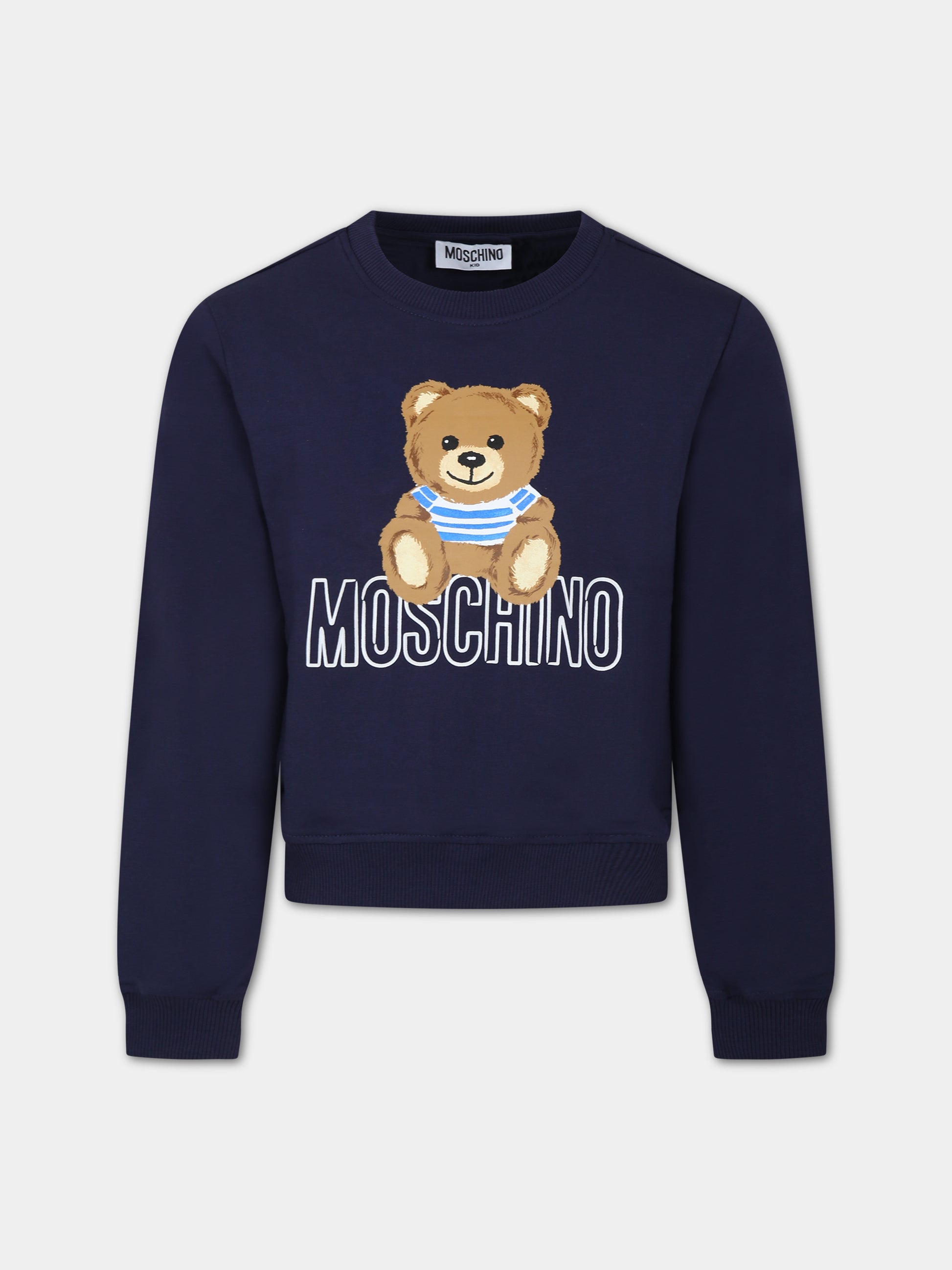 Felpa blu per bambina con Teddy Bear e logo,Moschino Kids,HCF02M LDA00 40016