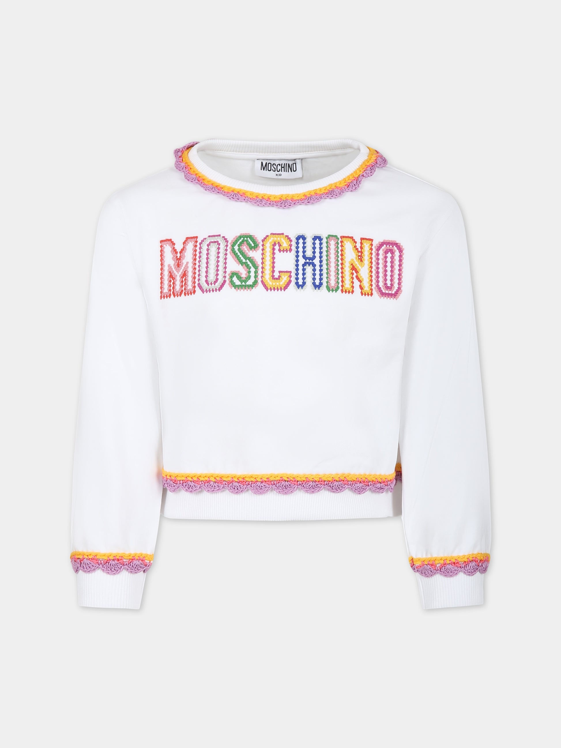 Felpa bianca per bambina con logo ricamato,Moschino Kids,HDF054 LDA00 10101