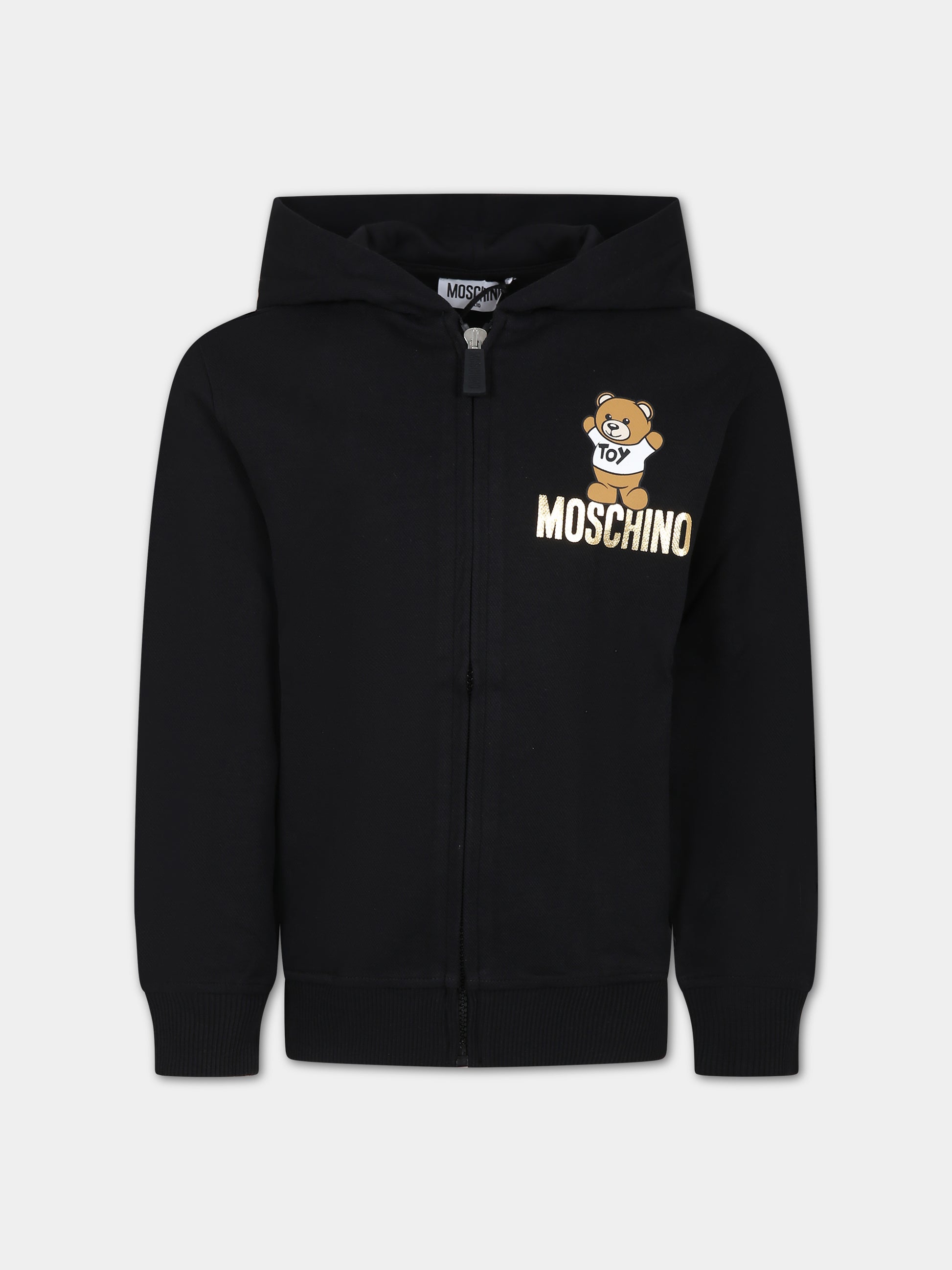 Felpa nera per bambina con Teddy Bear e logo,Moschino Kids,HMF05N LCA34 60100