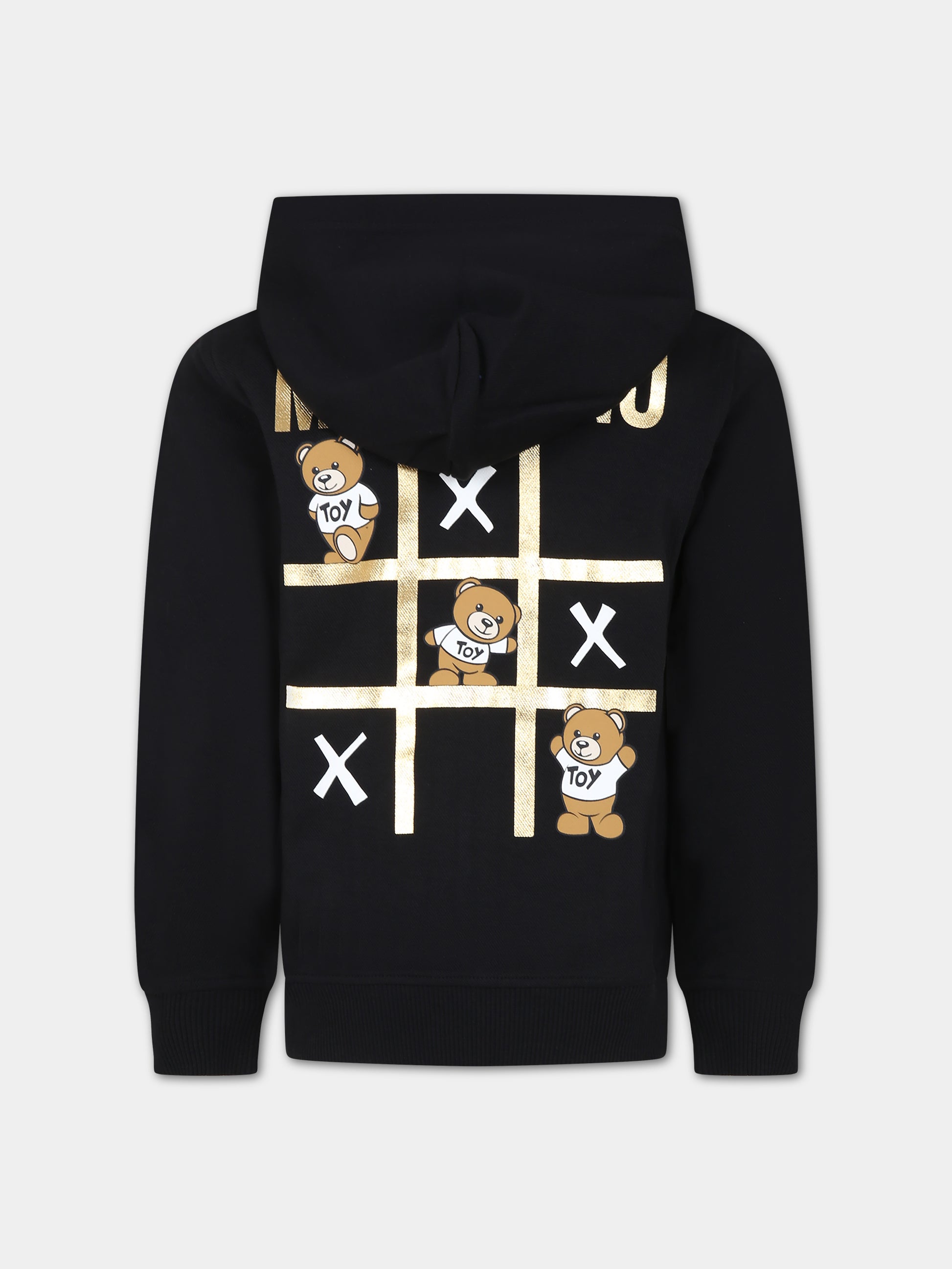 Felpa nera per bambina con Teddy Bear e logo,Moschino Kids,HMF05N LCA34 60100
