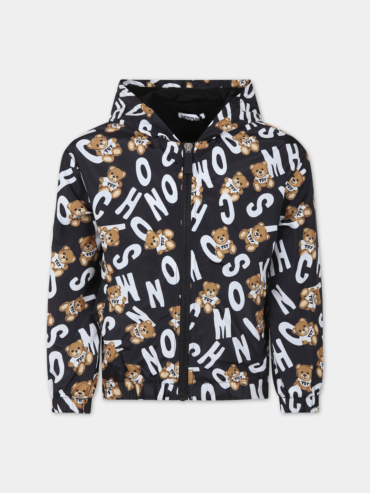 Giacca a vento nera per bambini con Teddy Bear e logo,Moschino Kids,HMS035 L3B79 84291