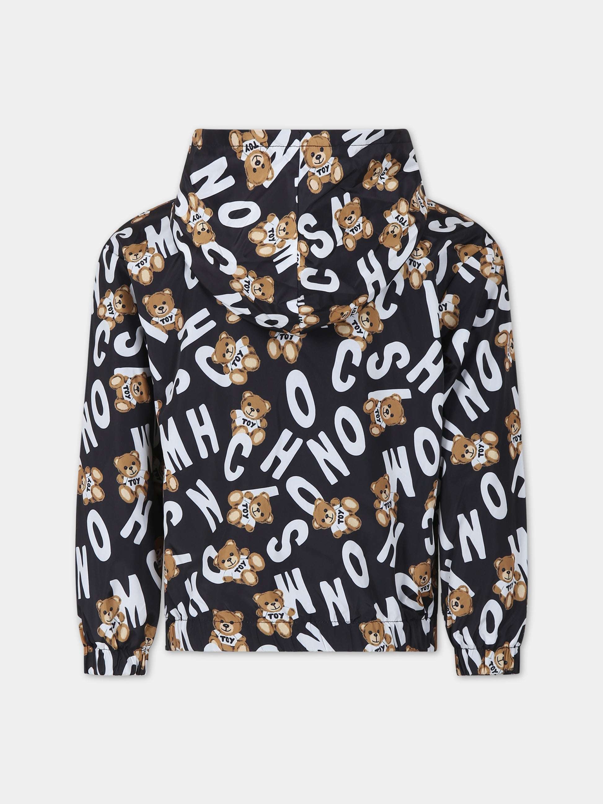 Giacca a vento nera per bambini con Teddy Bear e logo,Moschino Kids,HMS035 L3B79 84291