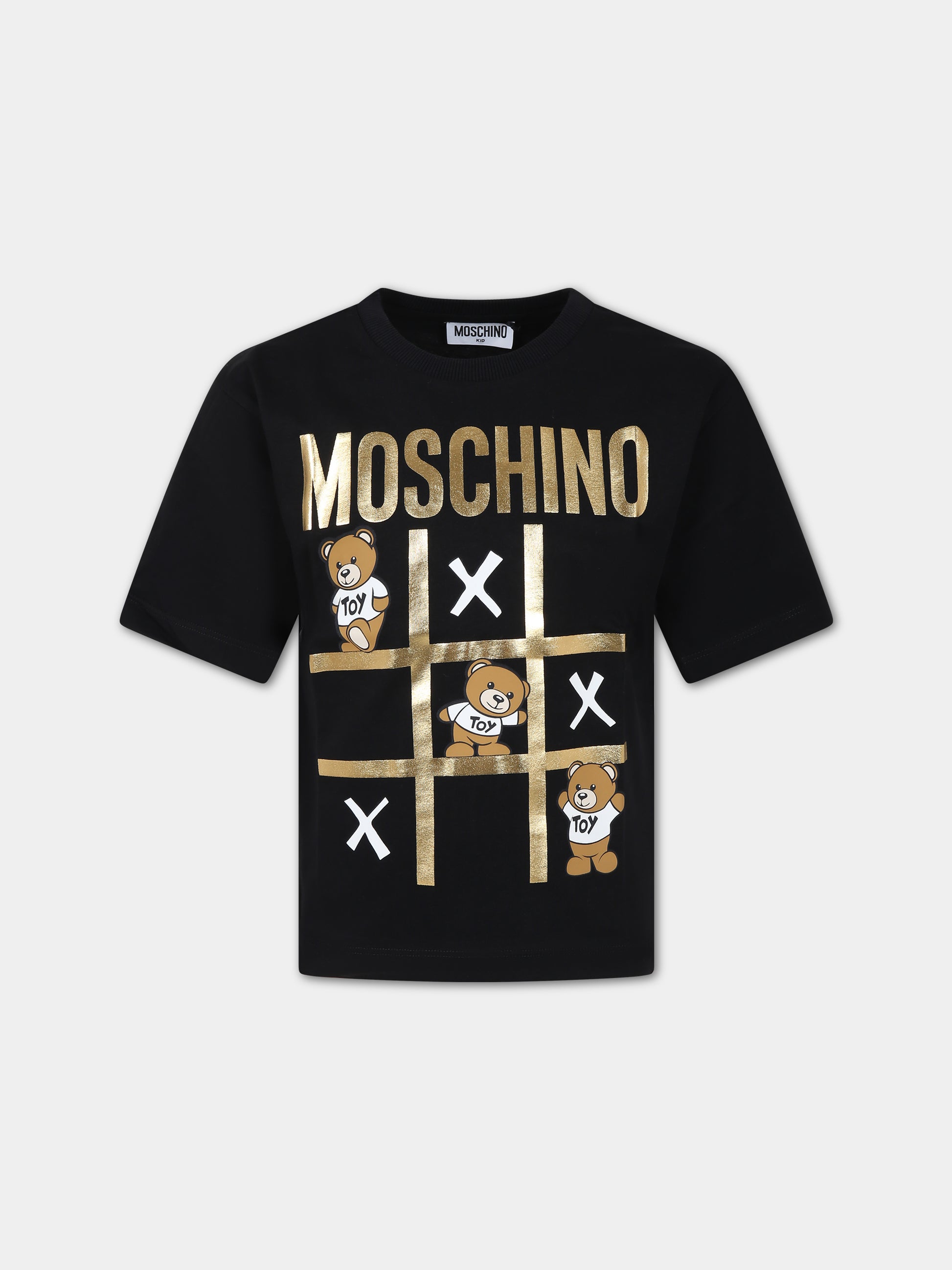 T-shirt nera per bambina con Teddy Bear e logo,Moschino Kids,HPM03R LAA23 60100