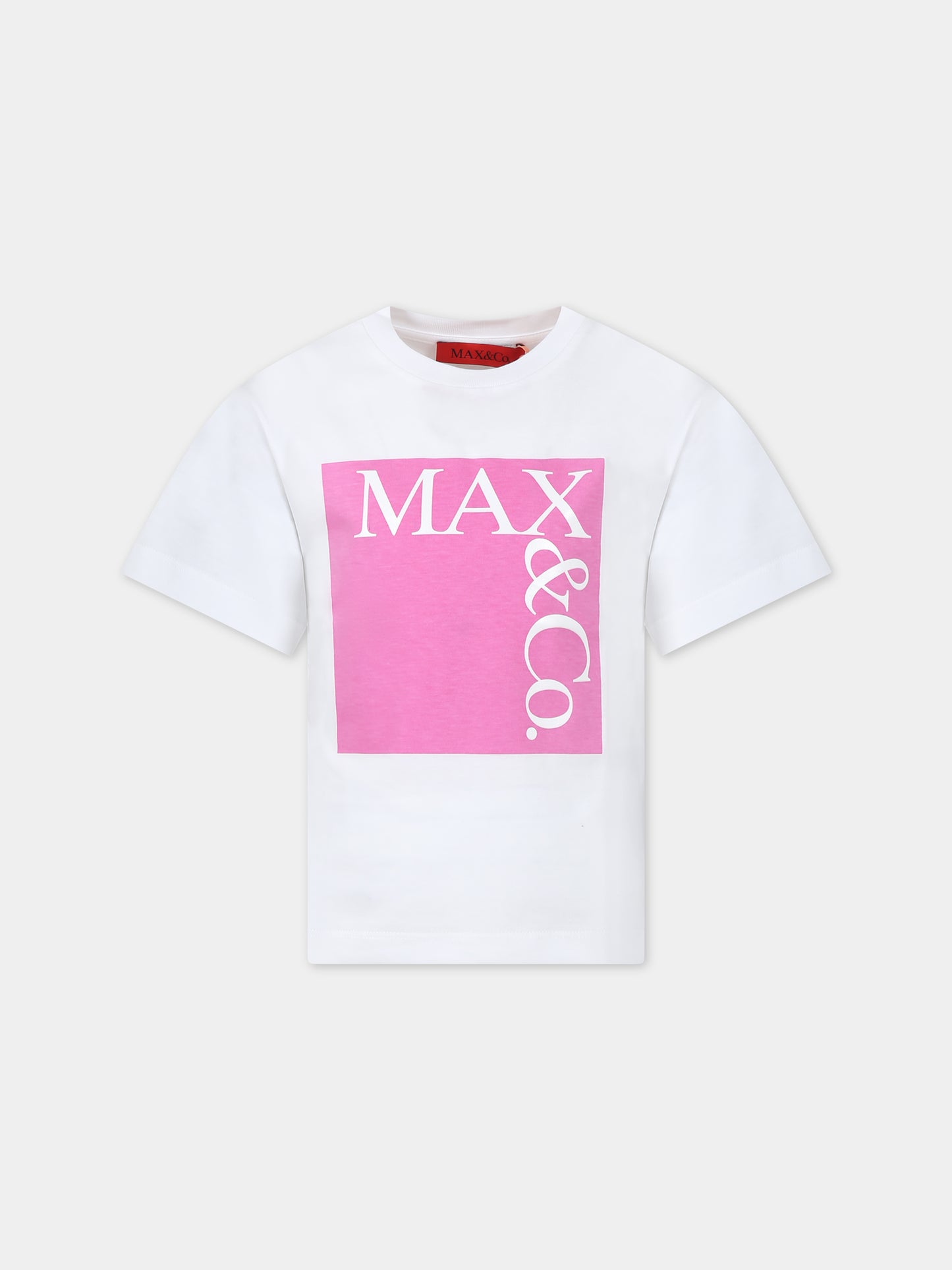 T-shirt bianca per bambina con logo,Max&co.,MX0005 MX014 MAXT1F MX10A