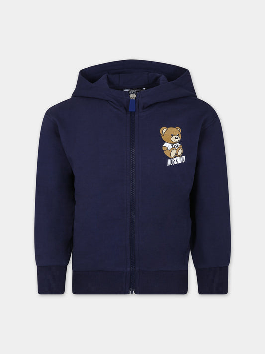 Felpa blu per bambini con Teddy Bear e logo,Moschino Kids,HUF07F LCA19 40016