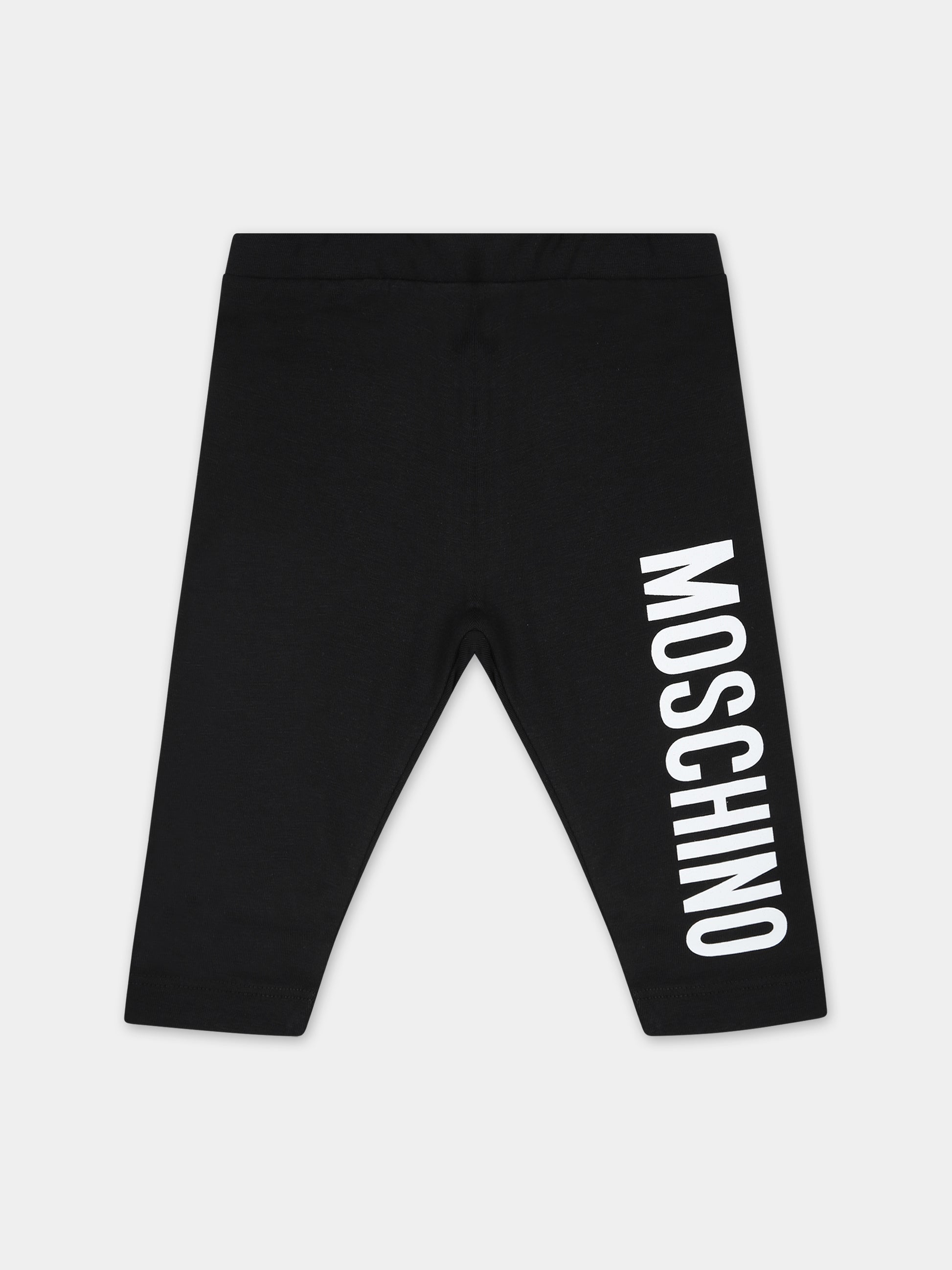 Leggings neri per neonata con logo,Moschino Kids,M1P02N LBA00 60100