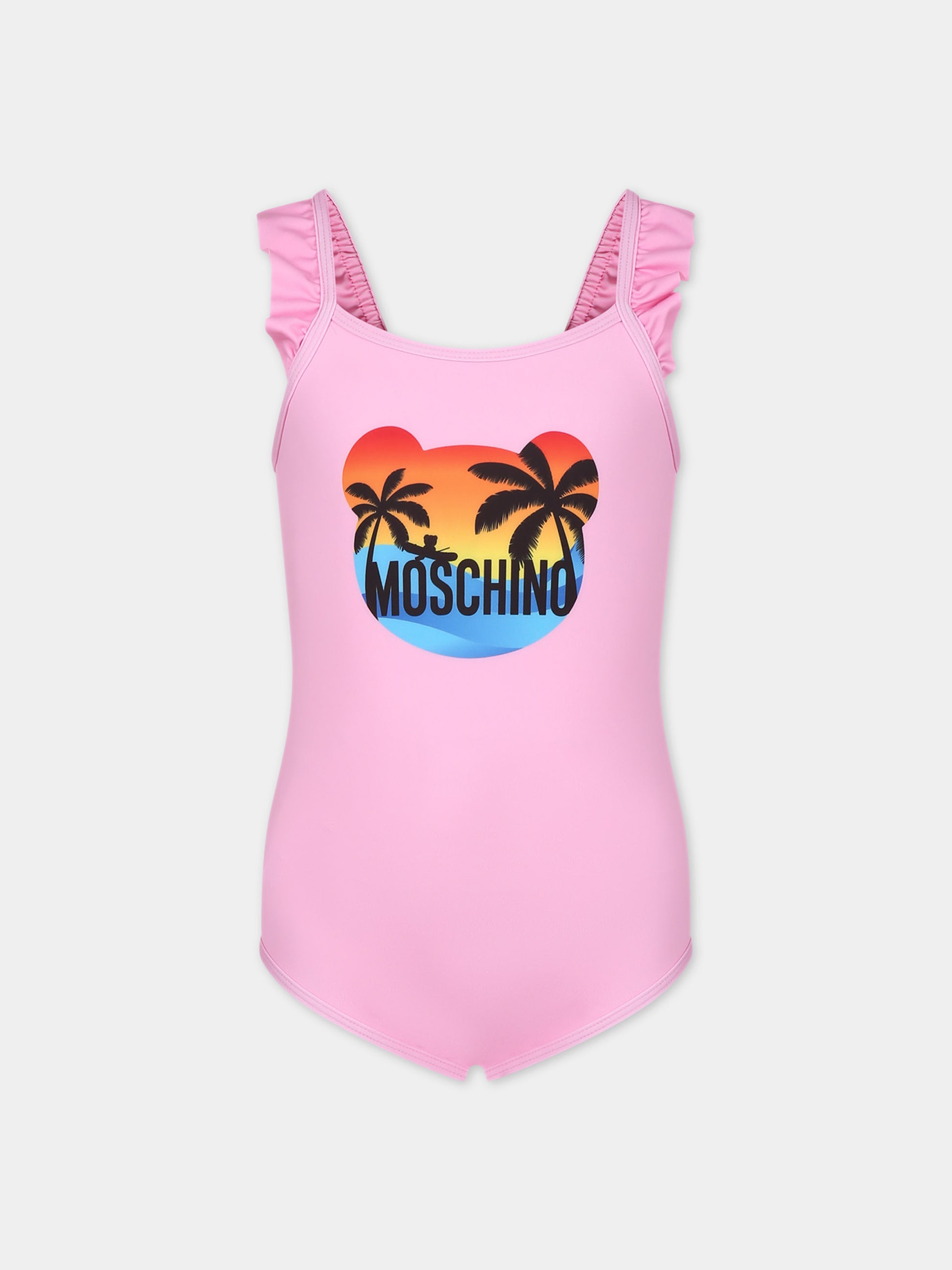 Costume intero rosa per neonata con logo,Moschino Kids,HDL00V LKA00 50206