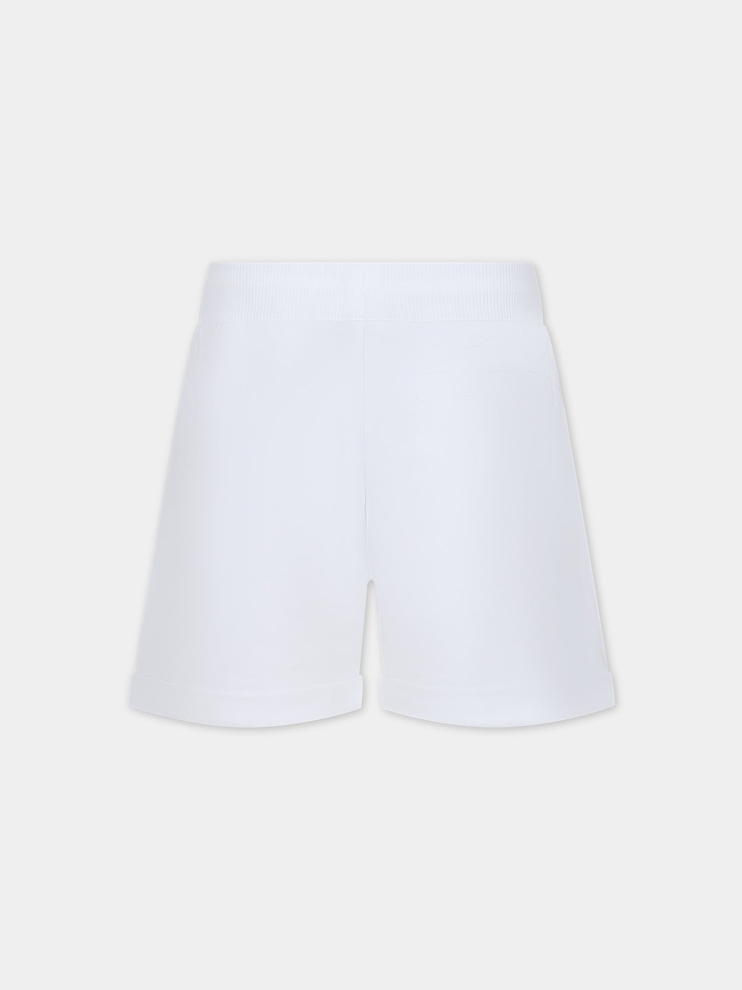 Shorts bianco per bambina con stampa multicolor e logo,Moschino Kids,HDQ01H LDA13 10101