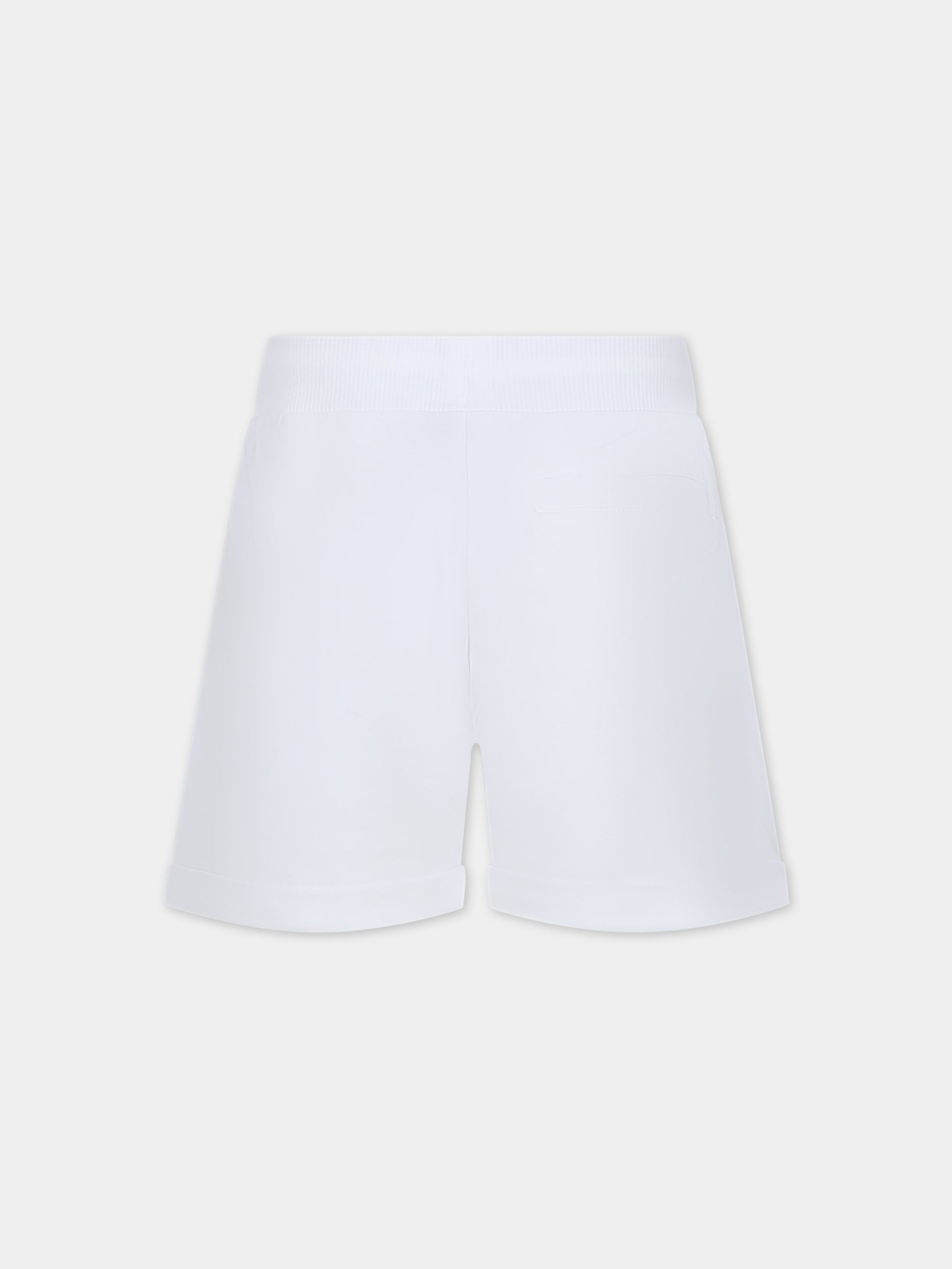 Shorts bianco per bambina con stampa multicolor e logo,Moschino Kids,HDQ01H LDA13 10101